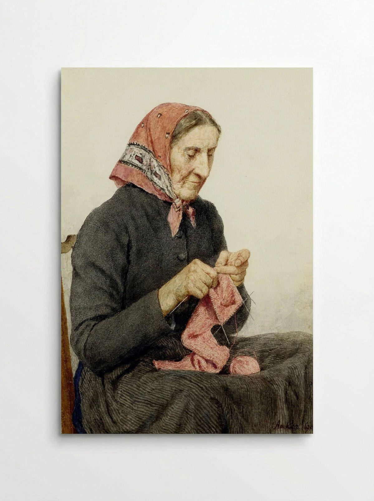 Sitzende Bäuerin beim Stricken - Albert Anker - Poster