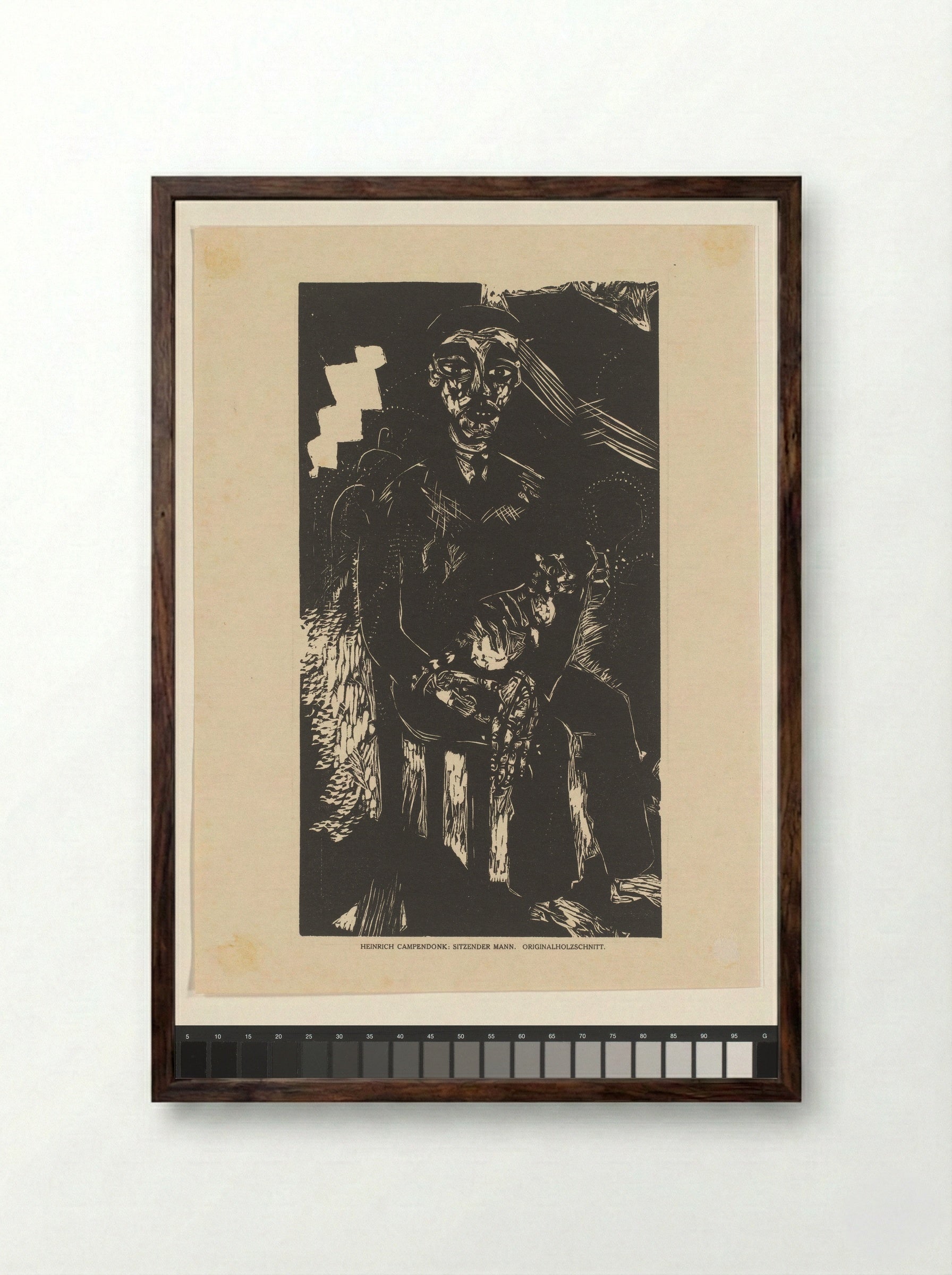 Sitzender Mann mit Katze auf dem Schoss - Heinrich Campendonk - Framed Print Dark Wood