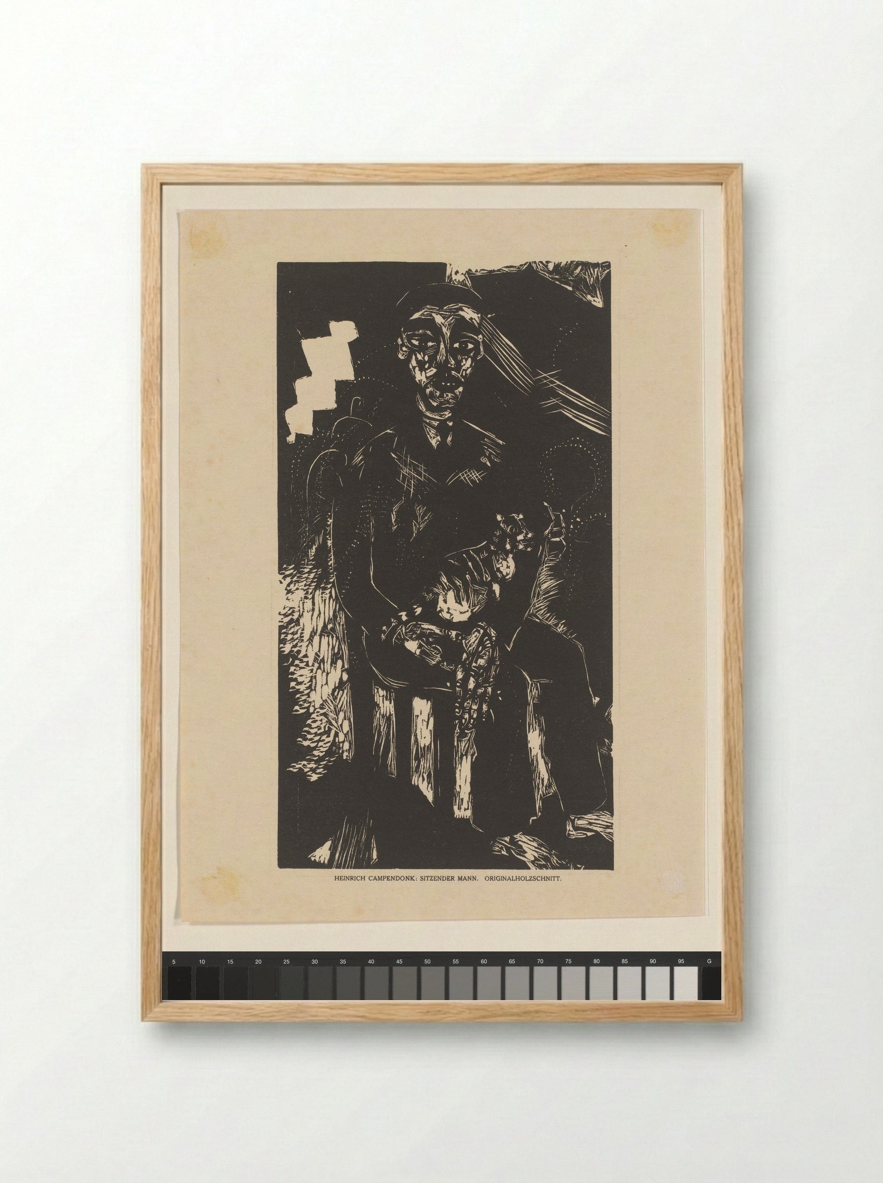 Sitzender Mann mit Katze auf dem Schoss - Heinrich Campendonk - Framed Print Wood