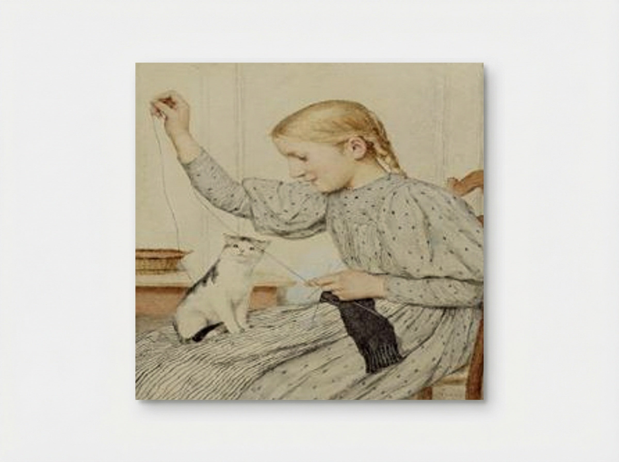 Sitzendes Mädchen mit einer Katze - Albert Anker - Poster