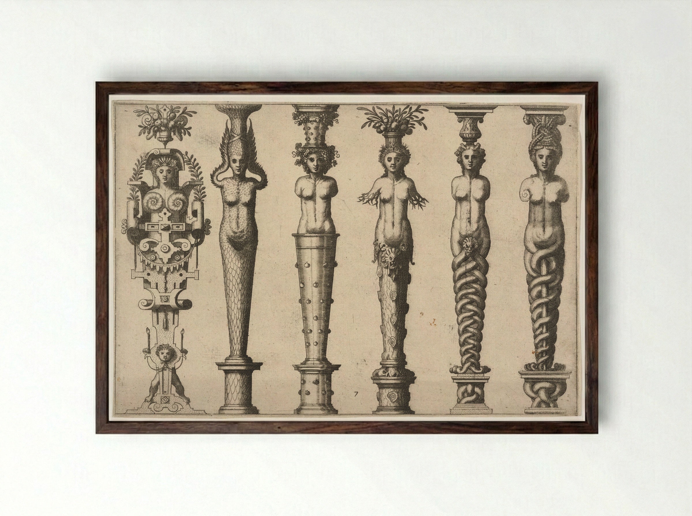 Six Female Caryatids - Hans Vredeman de Vries - Framed Print Dark Wood