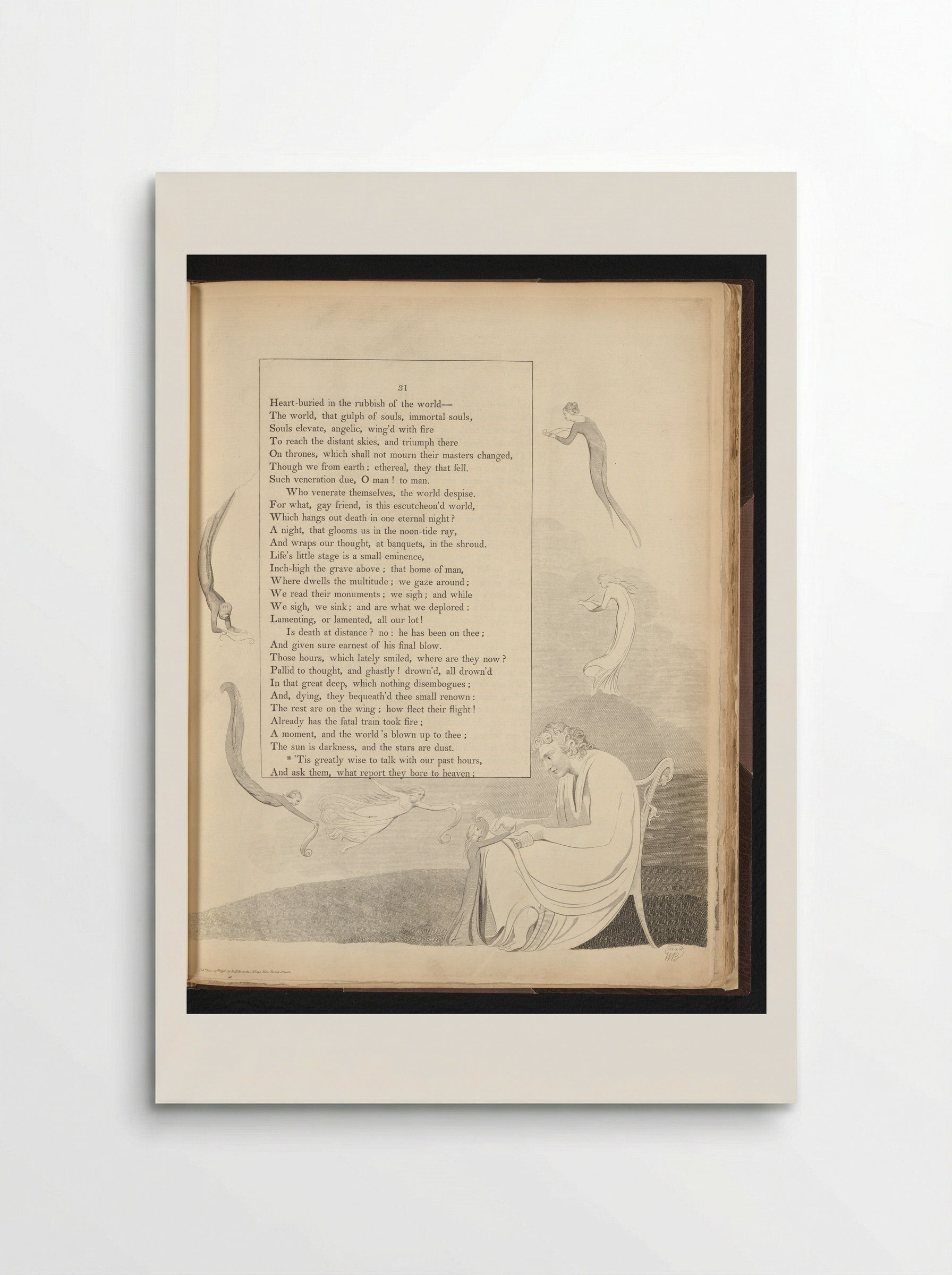 Six Flying Figures and a Seated Man with a Scroll - William Blake - Poster