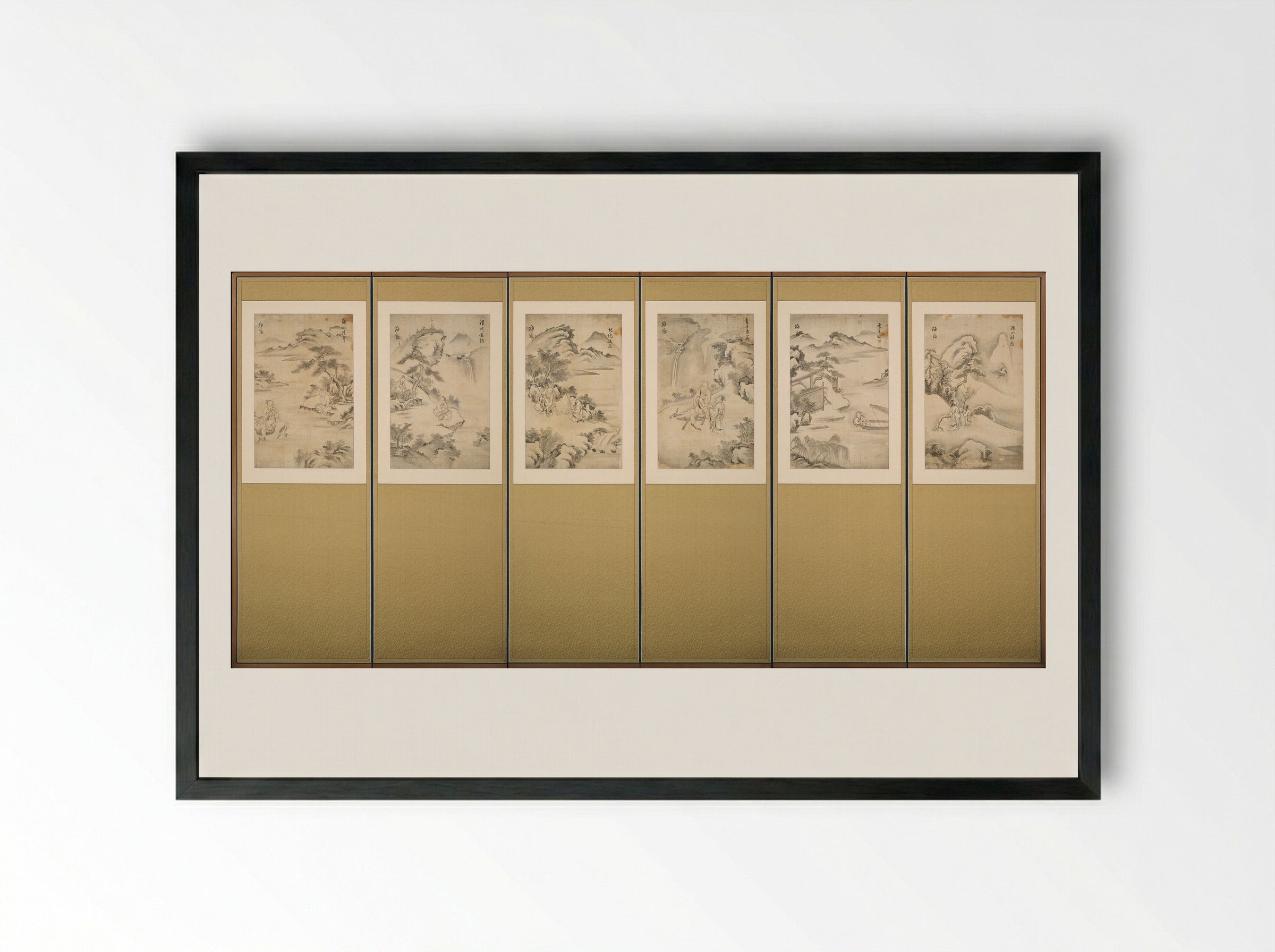 Six Legendary Chinese Sages in Landscapes - Chŏng Yusŭng - Framed Print Black