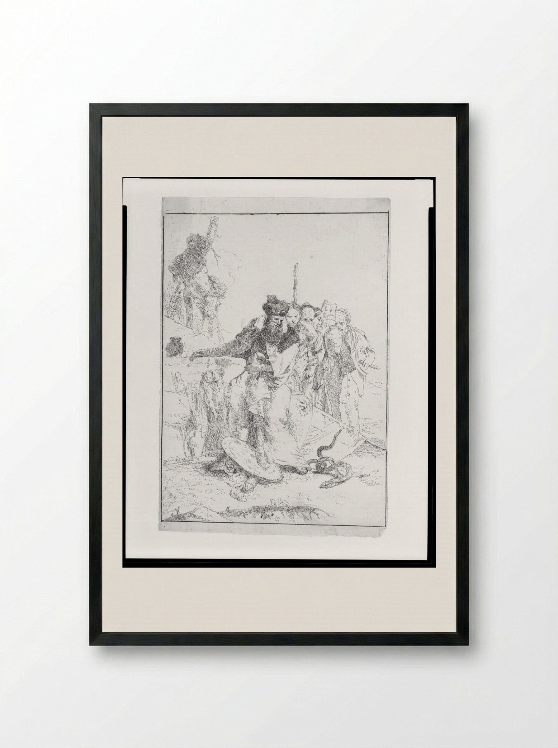 Six People Standing, Watching a Serpent - Giovanni Battista Tiepolo - Framed Print Black