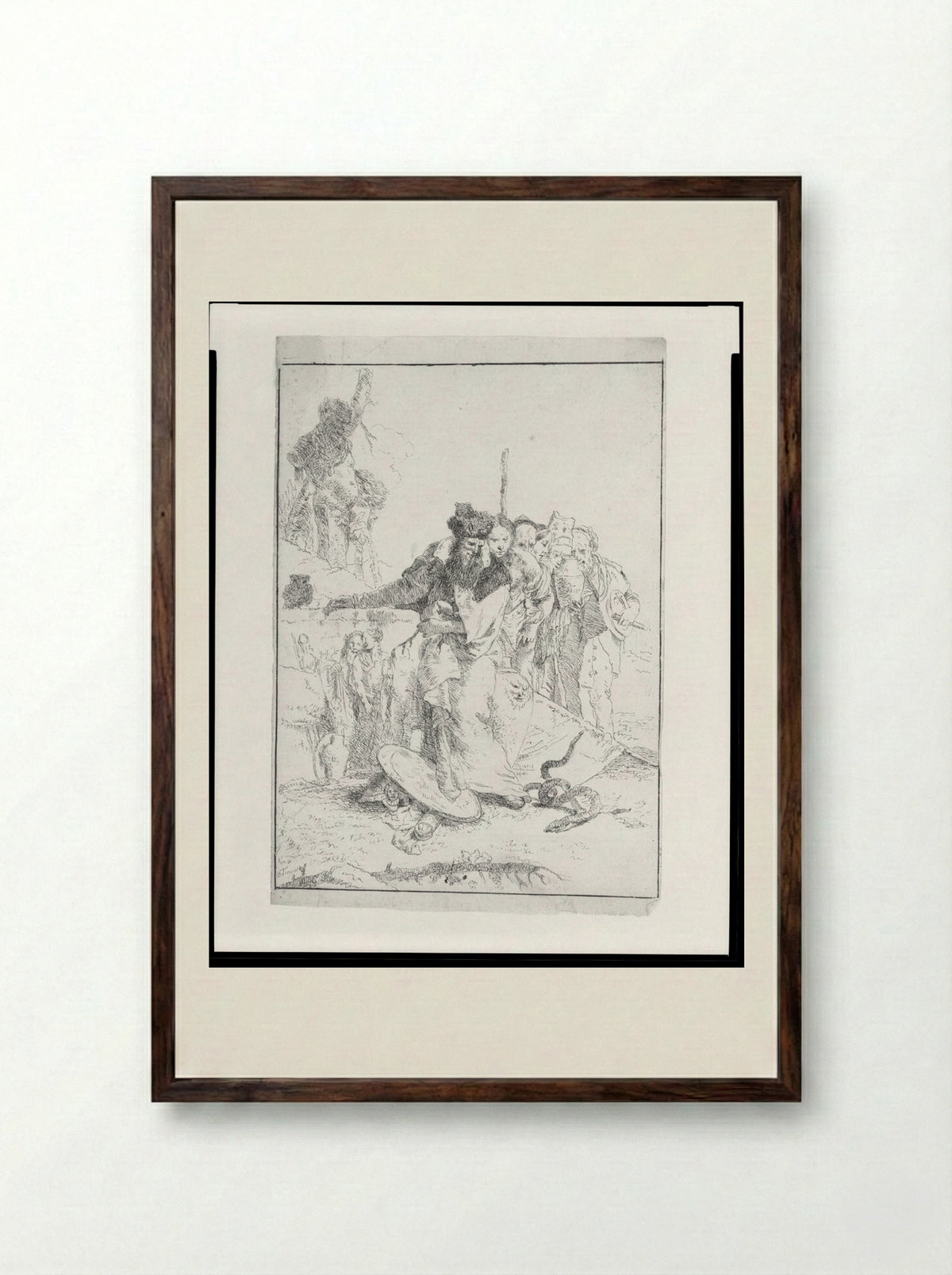 Six People Standing, Watching a Serpent - Giovanni Battista Tiepolo - Framed Print Dark Wood