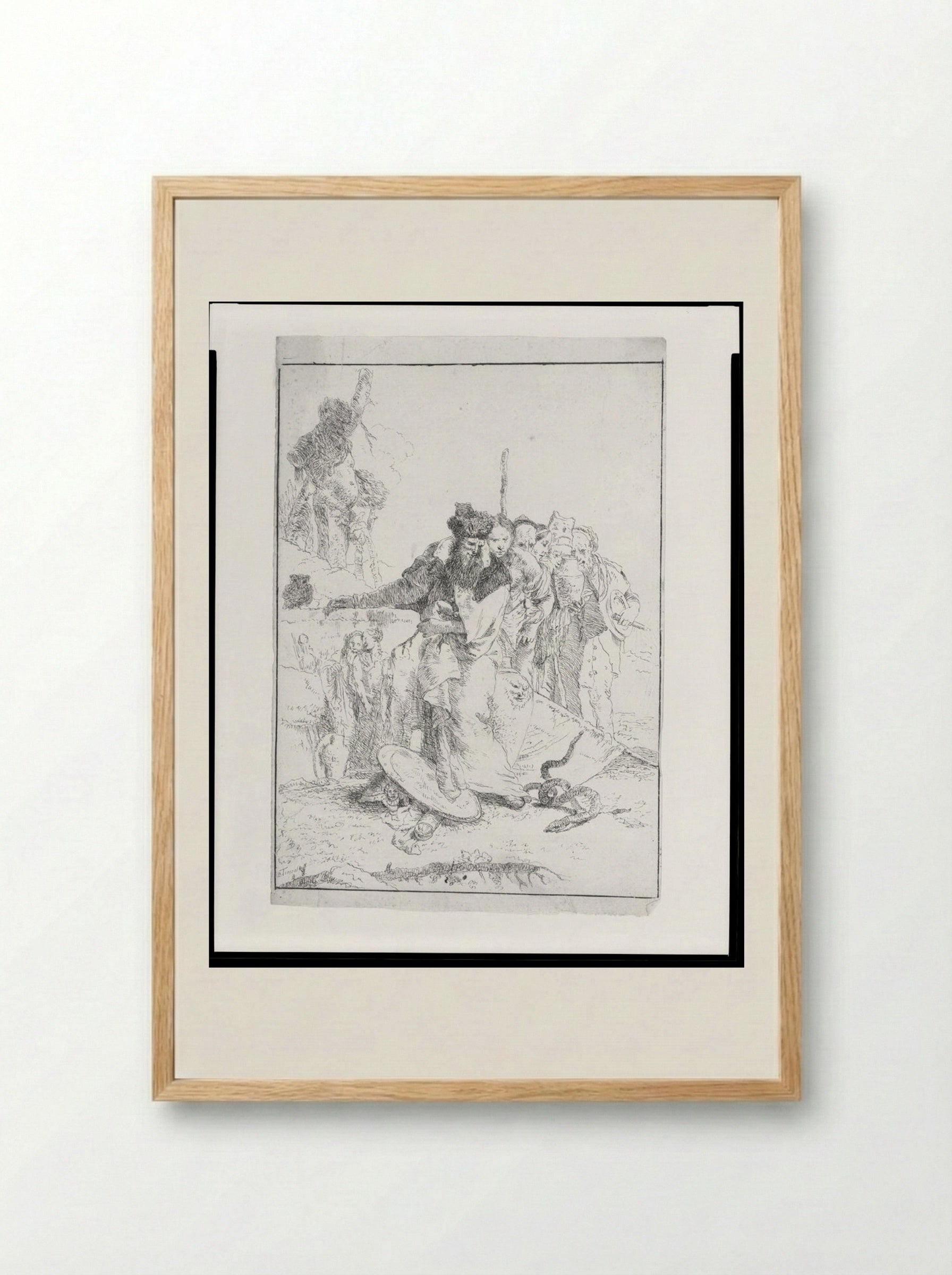 Six People Standing, Watching a Serpent - Giovanni Battista Tiepolo - Framed Print Wood