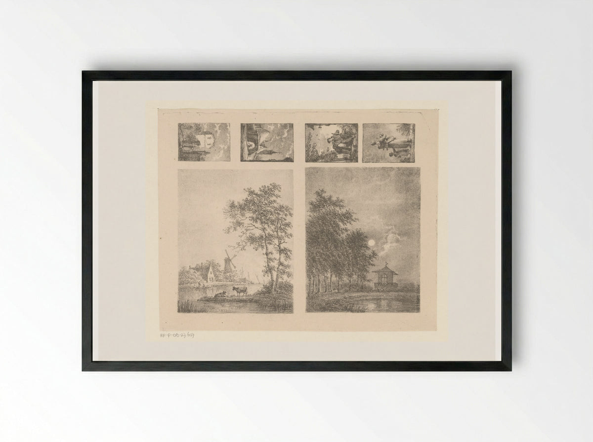 Six Scenes Including Landscapes, Cityscapes and Figures - Pieter Bartholomeusz. Barbiers - Framed Print Black