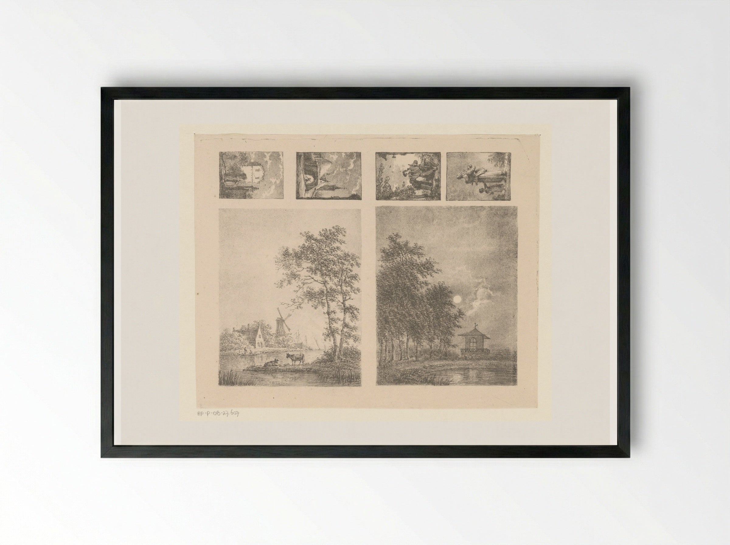 Six Scenes Including Landscapes, Cityscapes and Figures - Pieter Bartholomeusz. Barbiers - Framed Print Black