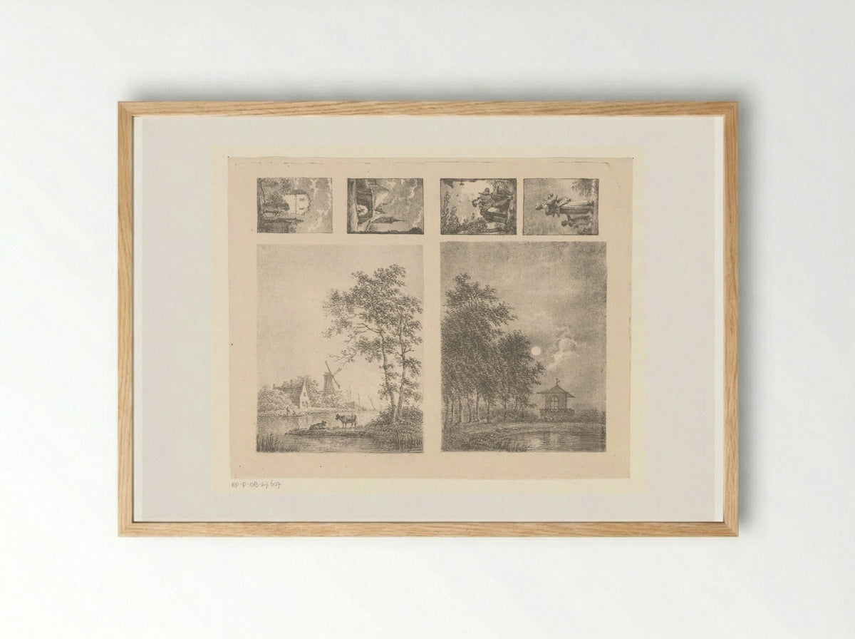 Six Scenes Including Landscapes, Cityscapes and Figures - Pieter Bartholomeusz. Barbiers - Framed Print Wood