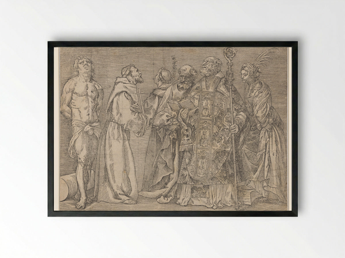 Six Standing Saints - Titian - Framed Print Black