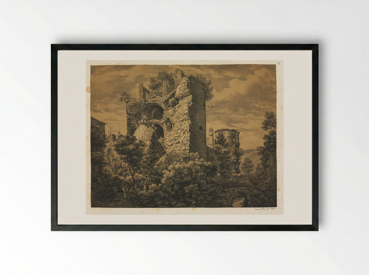 Six Views of Heidelberg Castle: Castle Terrace - Ernst Fries - Framed Print Black