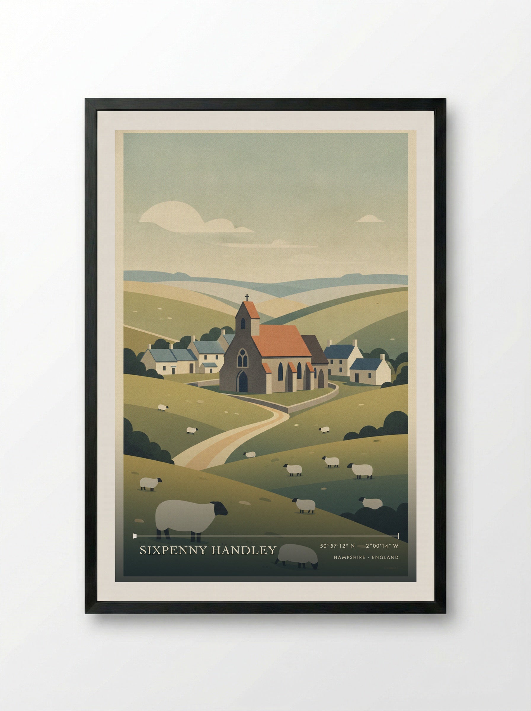 Sixpenny Handley Hampshire England Travel Poster - Framed Print Black