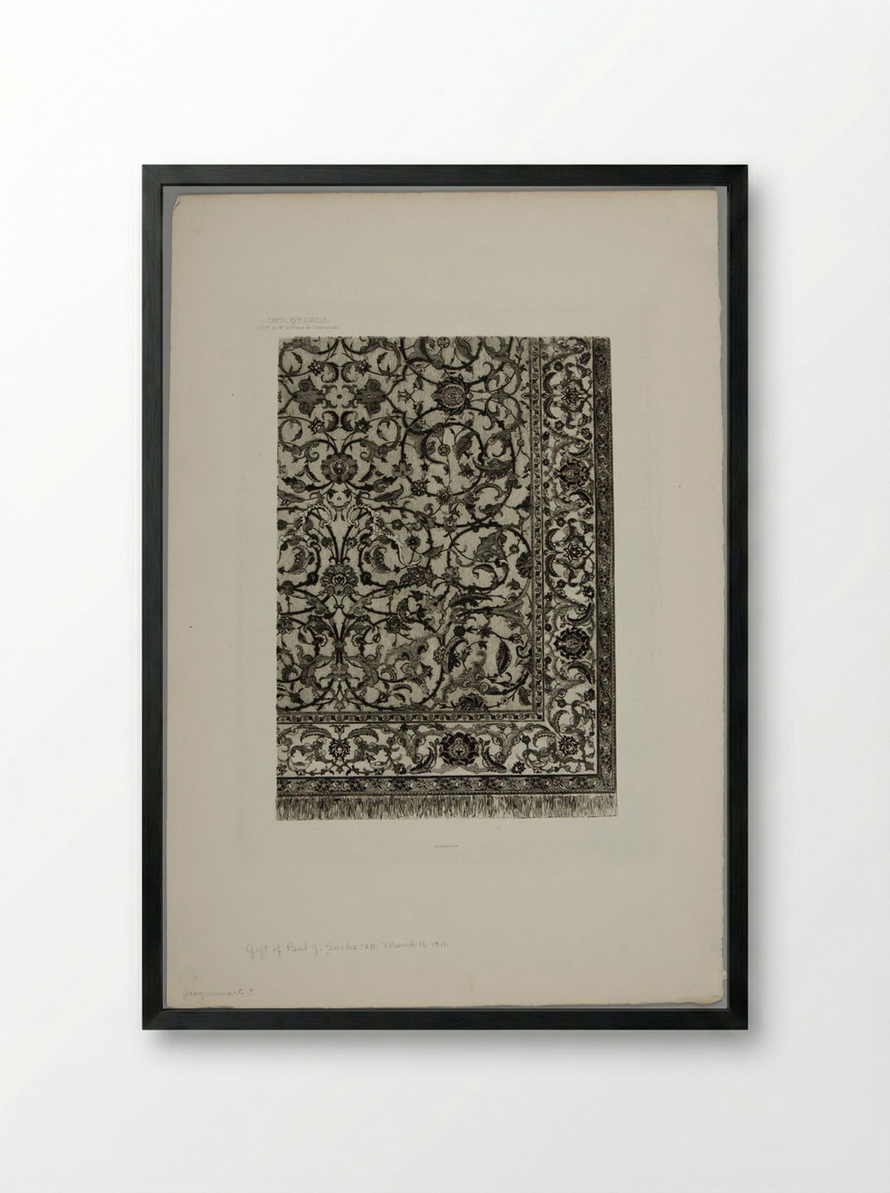 Sixteenth Century Textile: Collection of The Prince of Czartoriski - Jules Ferdinand Jacquemart - Framed Print Black