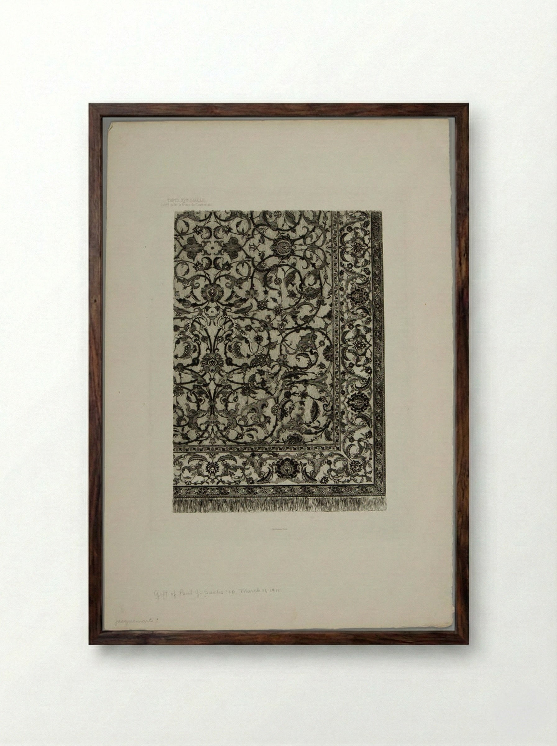 Sixteenth Century Textile: Collection of The Prince of Czartoriski - Jules Ferdinand Jacquemart - Framed Print Dark Wood