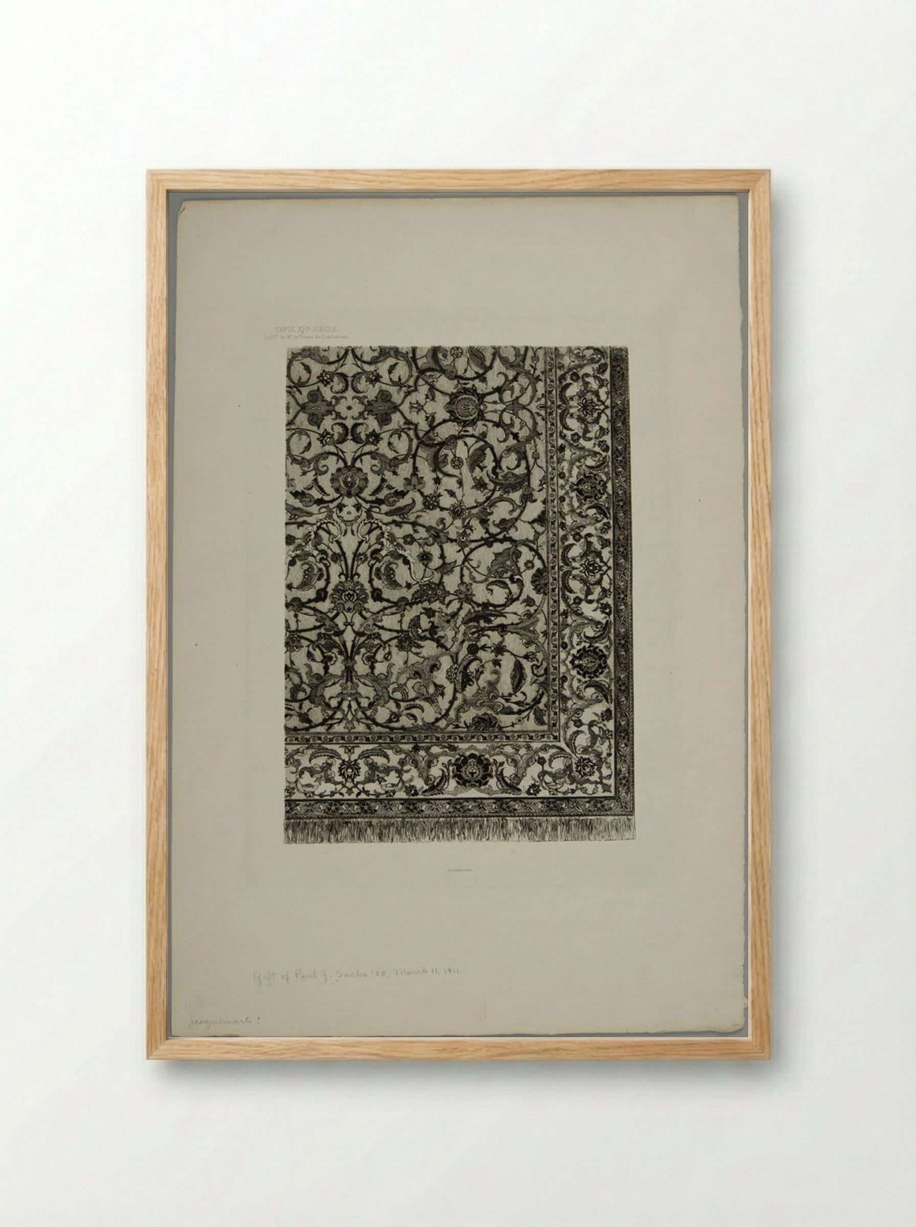 Sixteenth Century Textile: Collection of The Prince of Czartoriski - Jules Ferdinand Jacquemart - Framed Print Wood