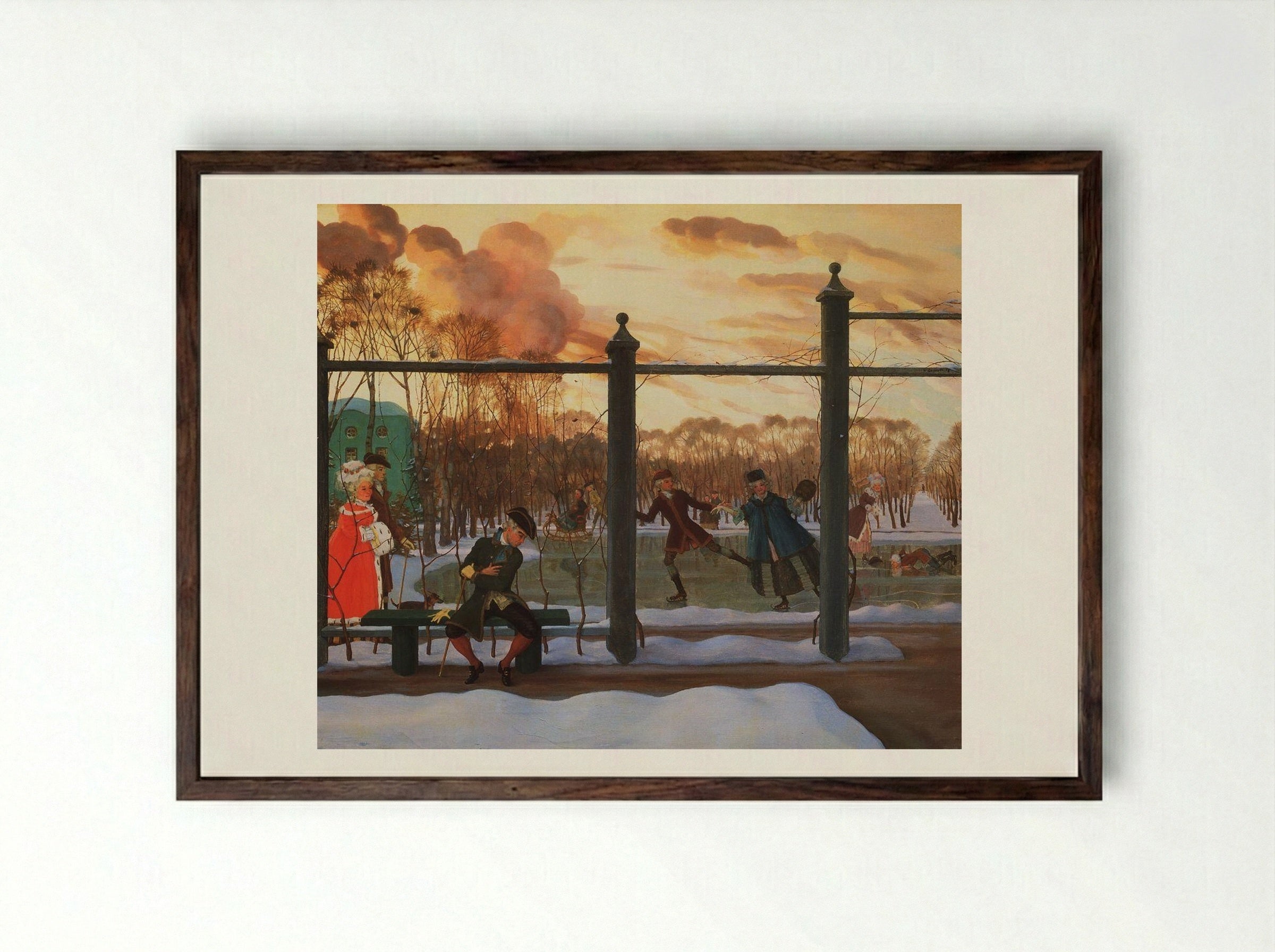 Skating Rink in Winter - Konstantin Somov - Framed Print Dark Wood
