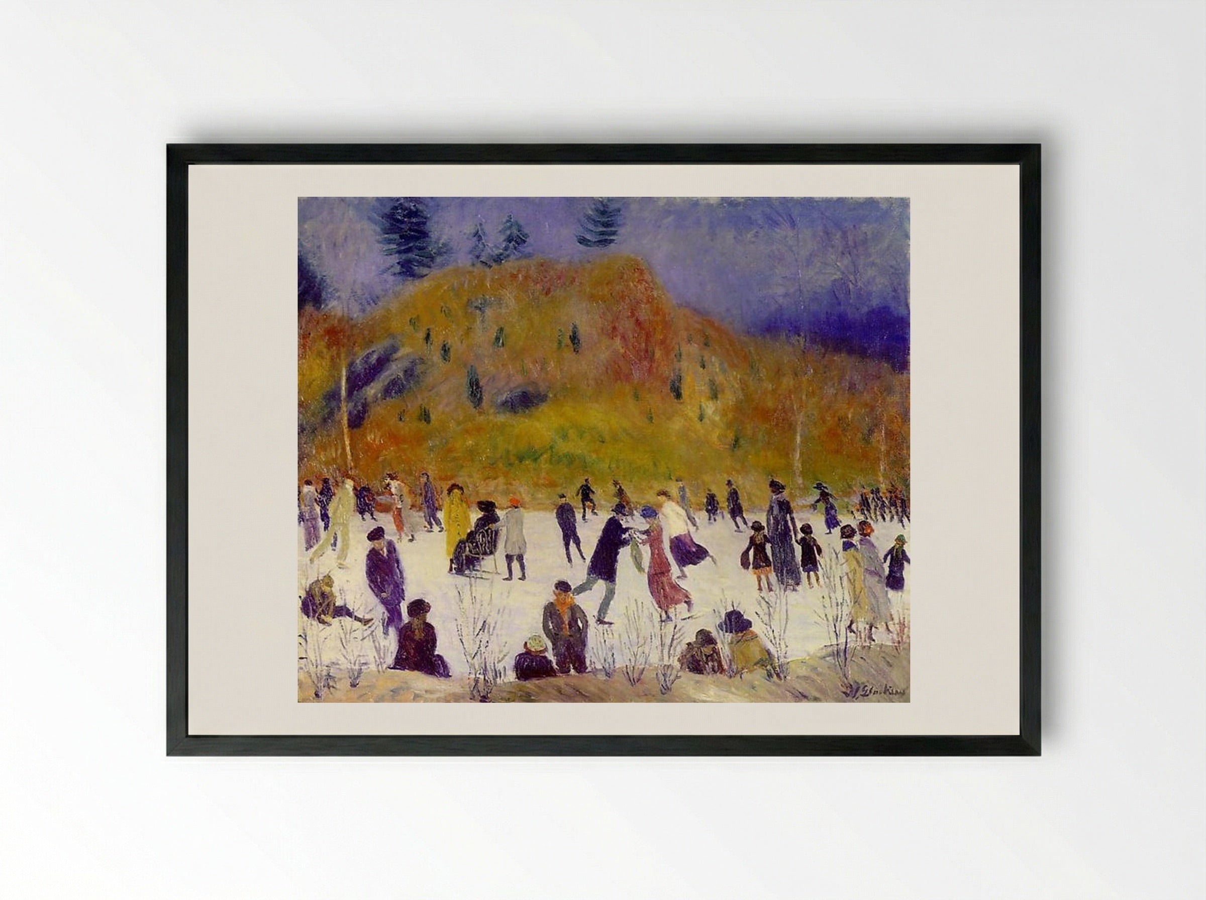 Skating in Central Park - William James Glackens - Framed Print Black