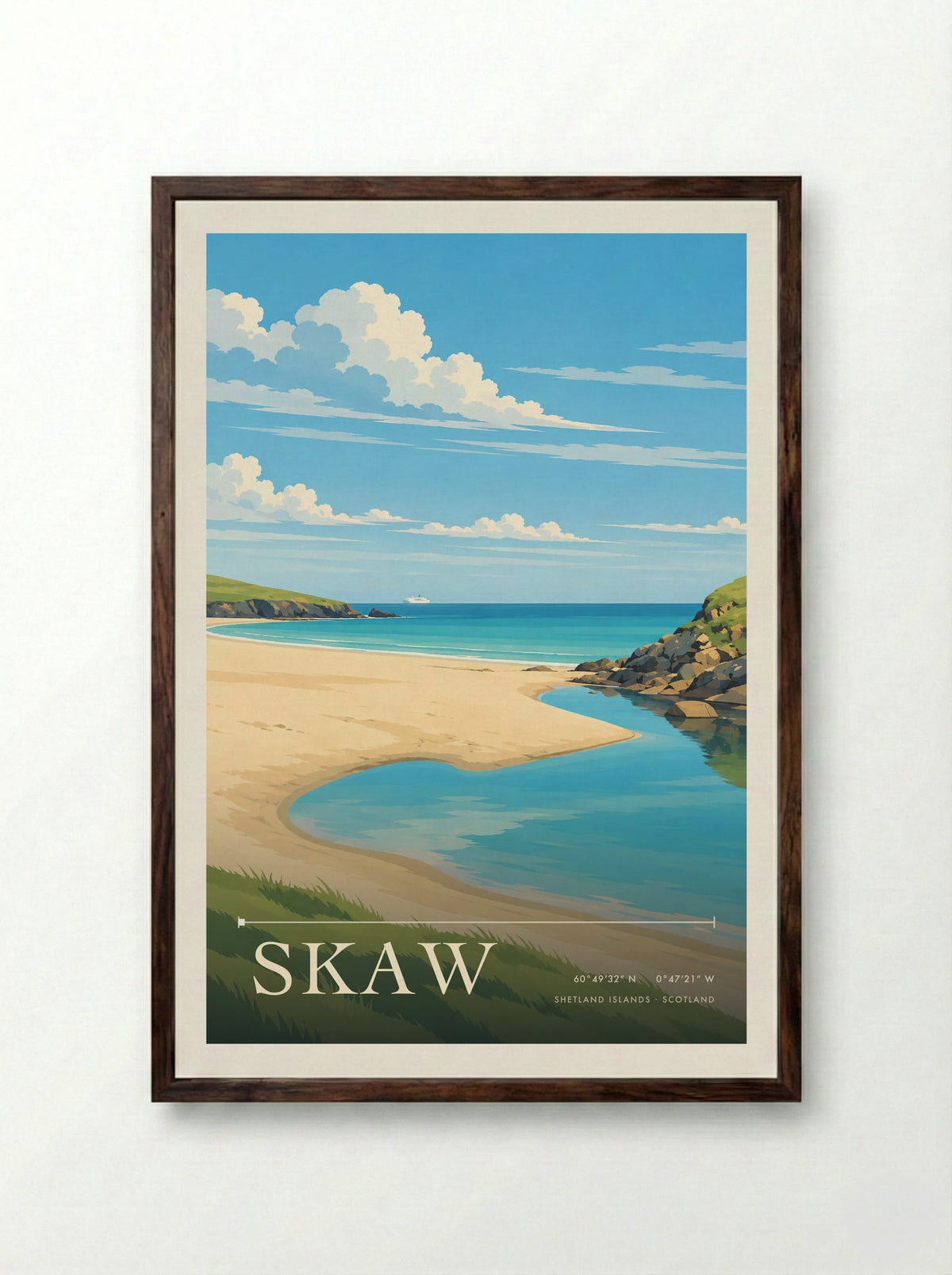 Skaw, Shetland Islands | Travel Poster - Framed Print Dark Wood
