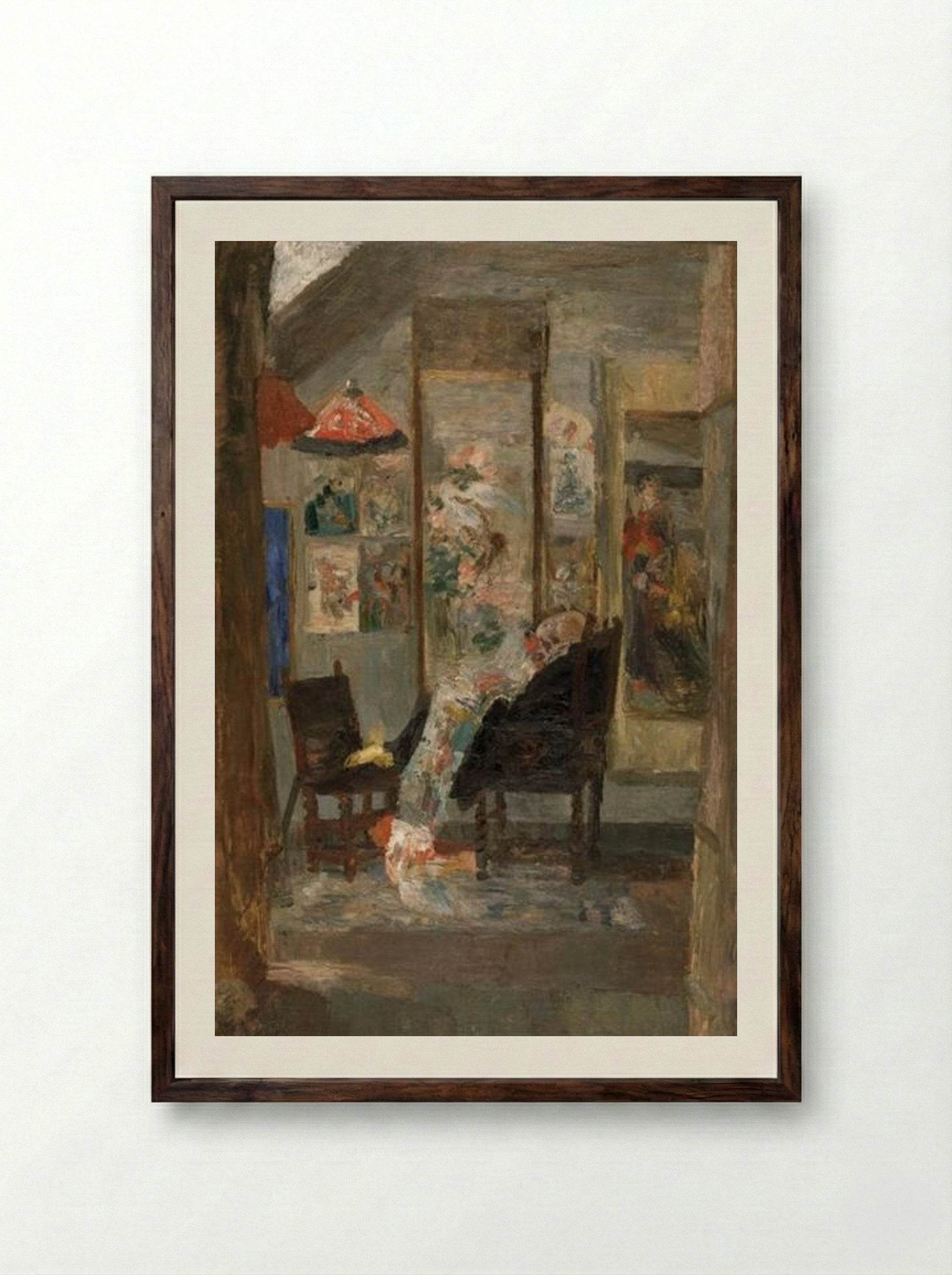 Skeleton Looking at Chinoiseries - James Ensor - Framed Print Dark Wood