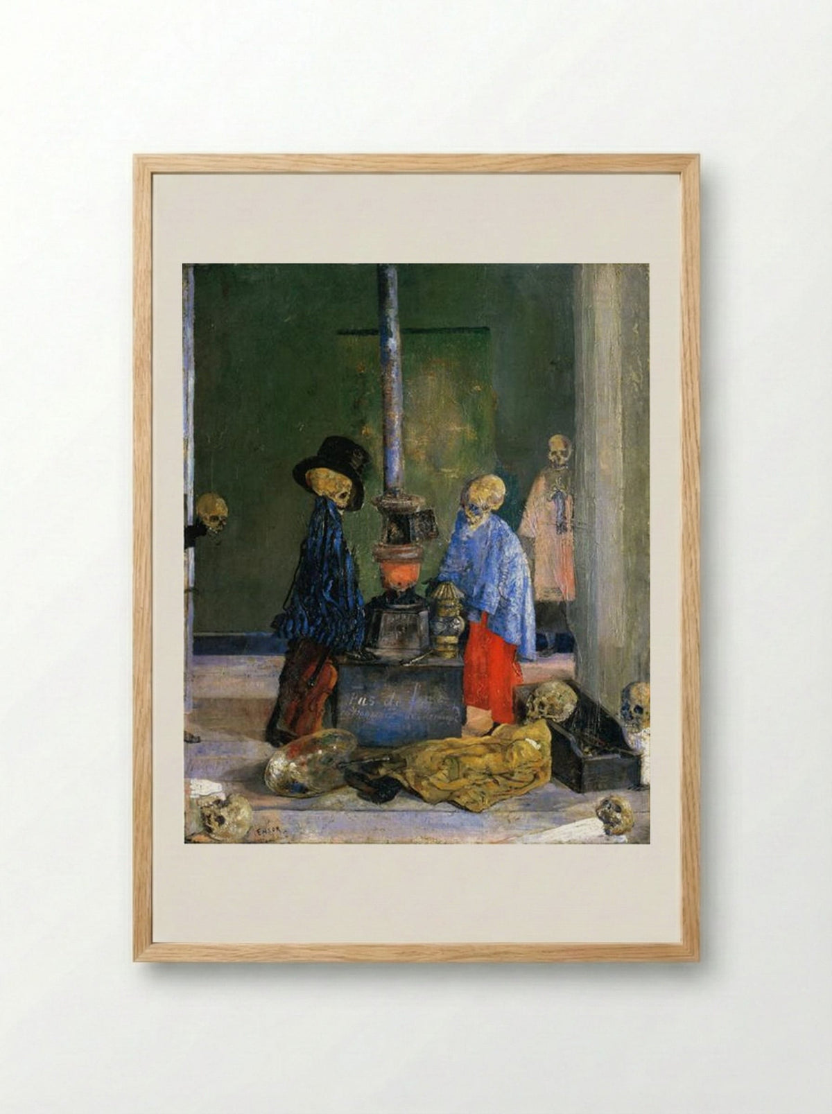 Skeletons Trying to Warm Themselves - James Ensor - Framed Print Wood