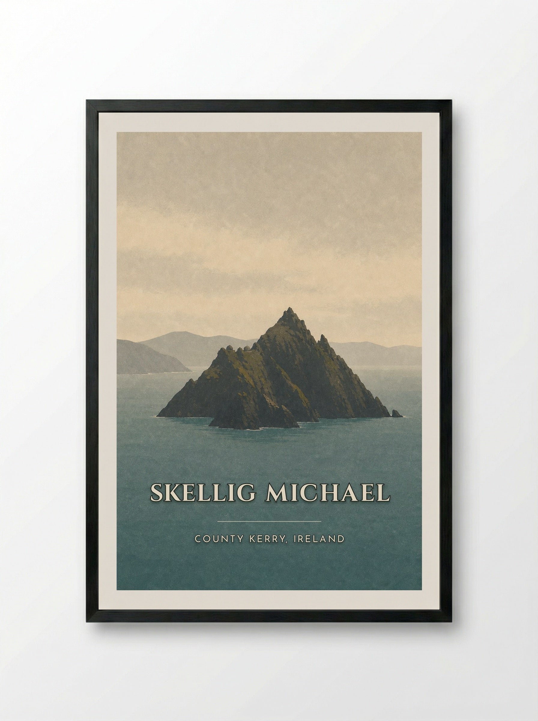 Skellig Michael Travel Poster Artwork - Framed Print Black