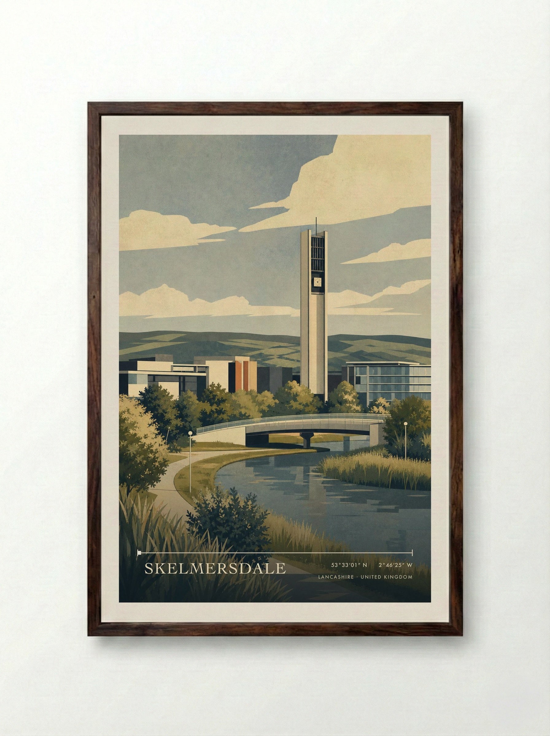 Skelmersdale Lancashire United Kingdom Travel Poster - Framed Print Dark Wood
