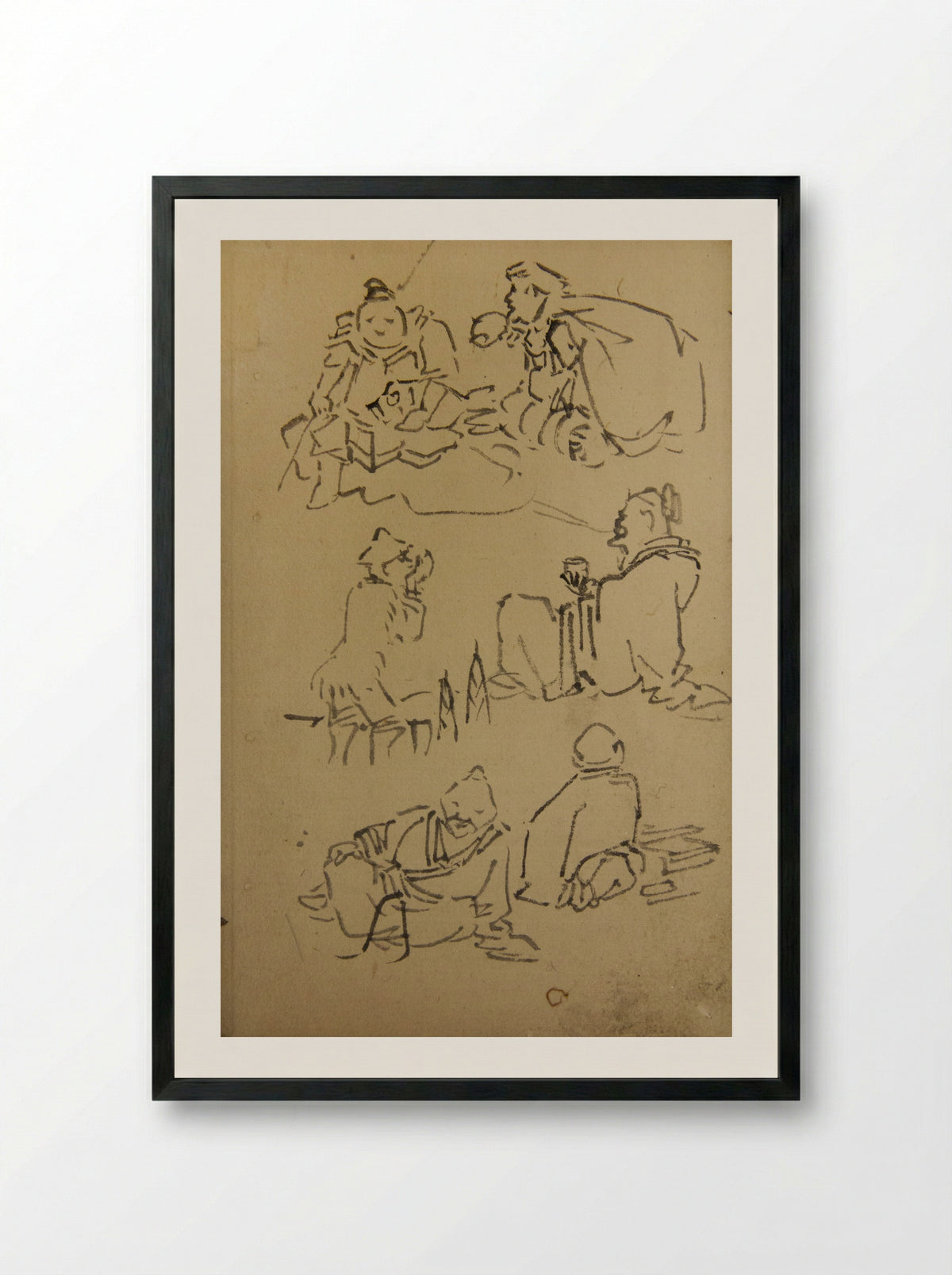Sketches of East Asian Legendary Figures - Kawanabe Kyōsai - Framed Print Black