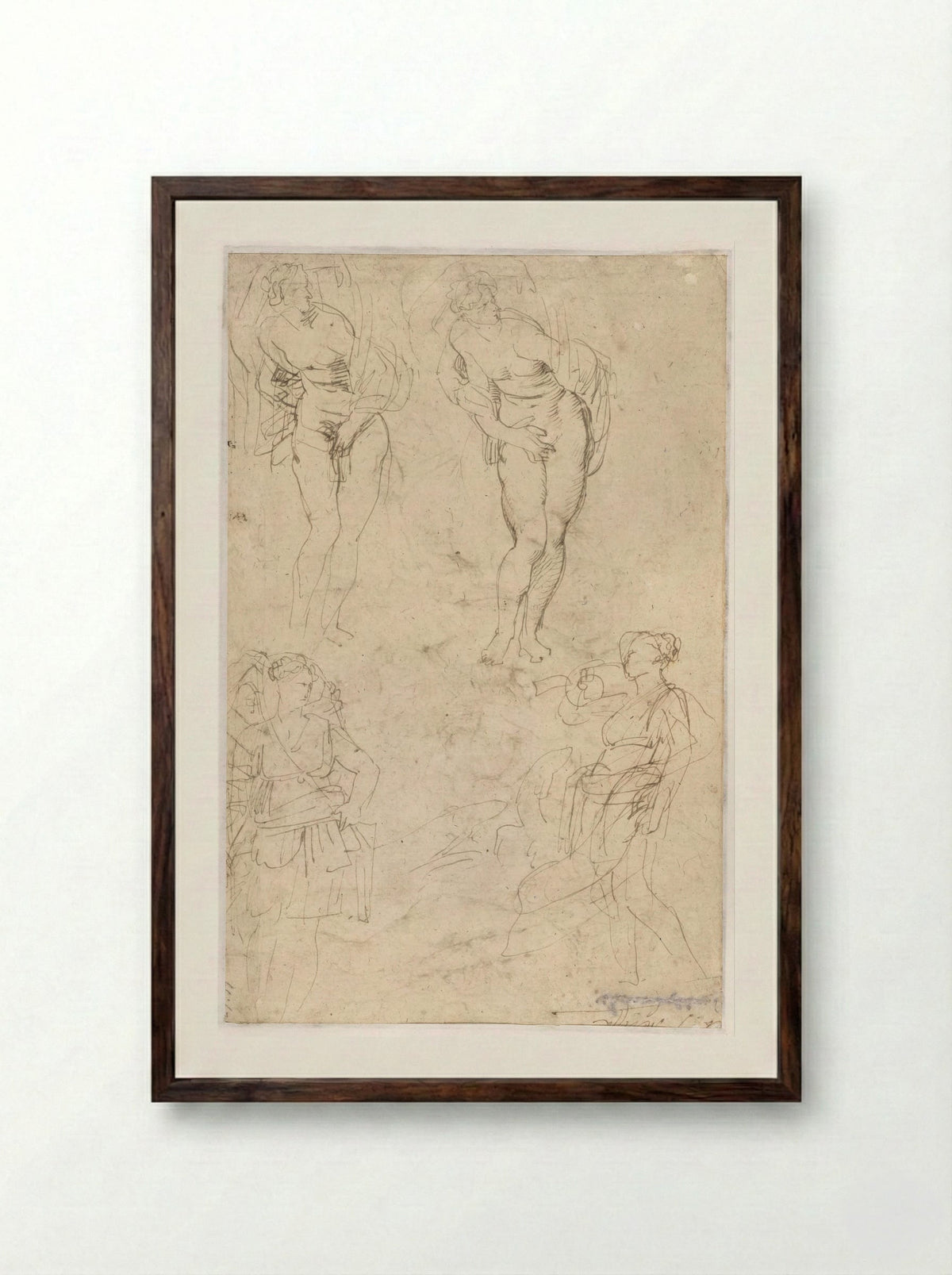 Sketches of the Daughters of Cecrops - Peter Paul Rubens - Framed Print Dark Wood