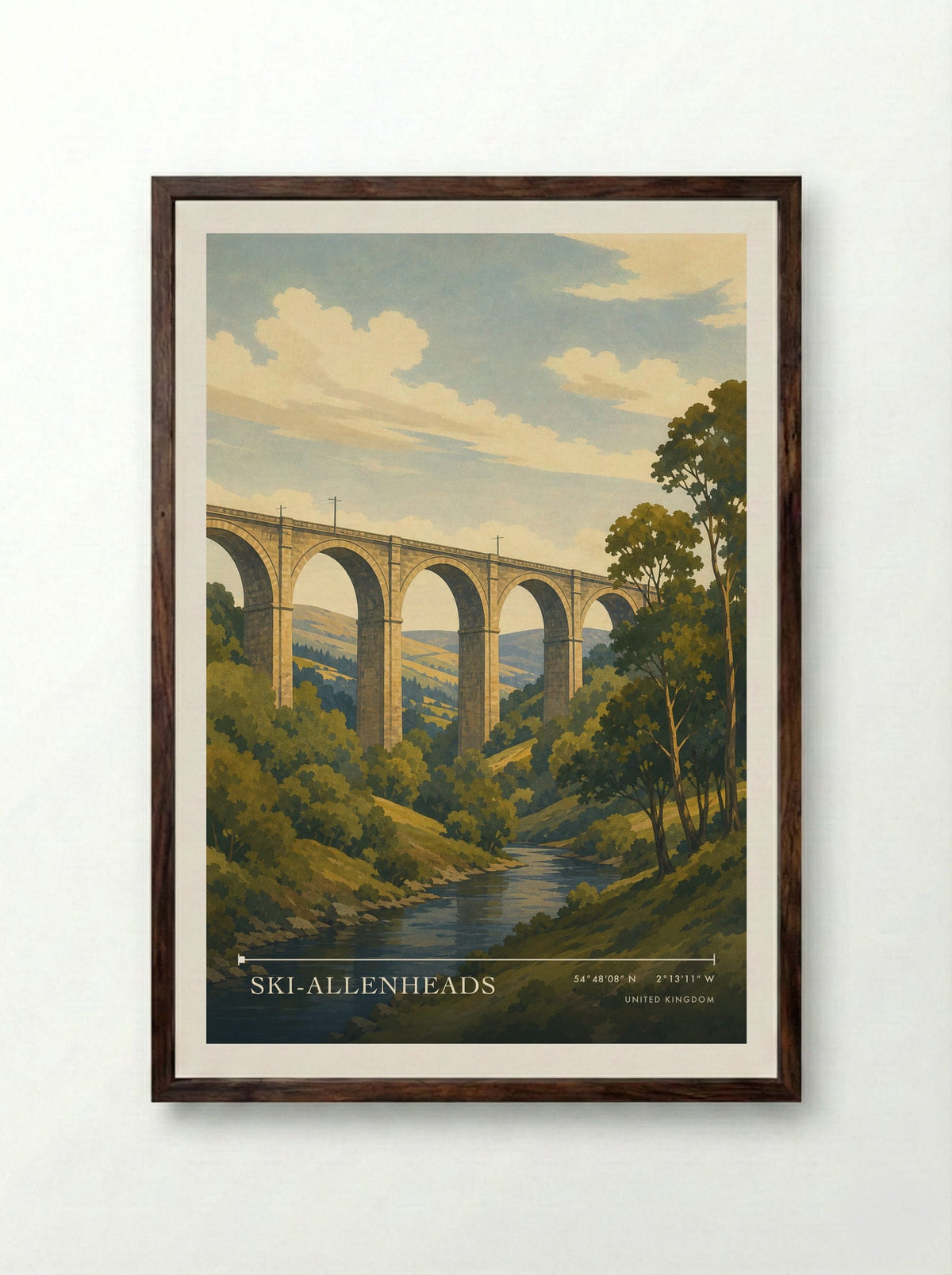 Ski-Allenheads United Kingdom Travel Poster - Framed Print Dark Wood