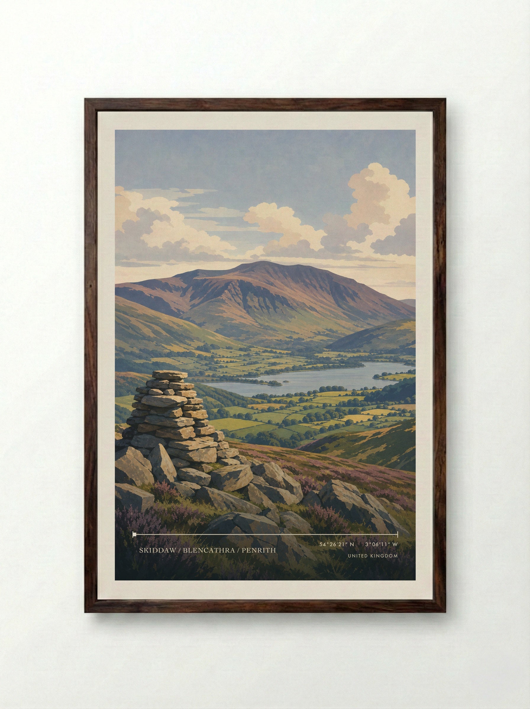 Skiddaw / Blencathra / Penrith United Kingdom Travel Poster - Framed Print Dark Wood