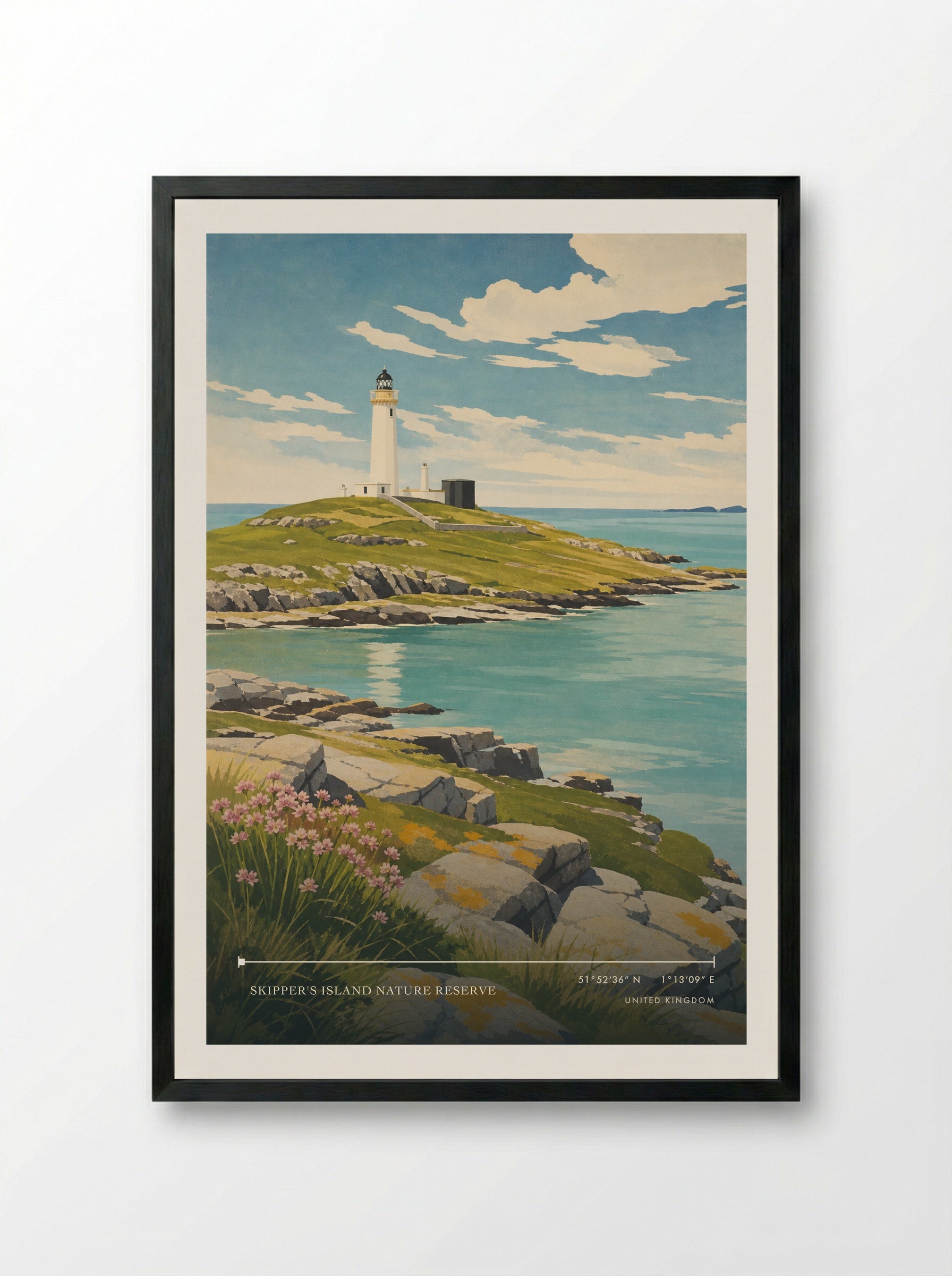 Skipper's Island Nature Reserve United Kingdom Travel Poster - Framed Print Black