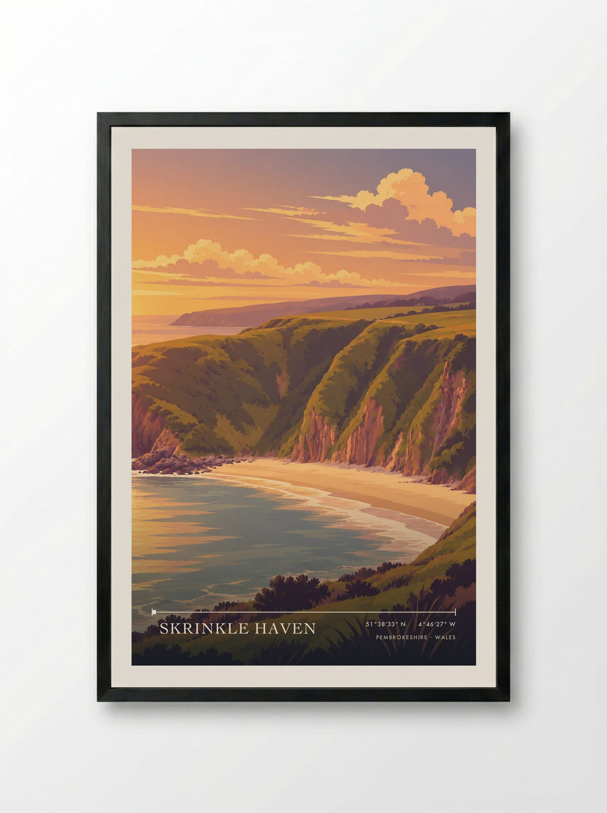 Skrinkle Haven, Pembrokeshire | Travel Poster - Framed Print Black