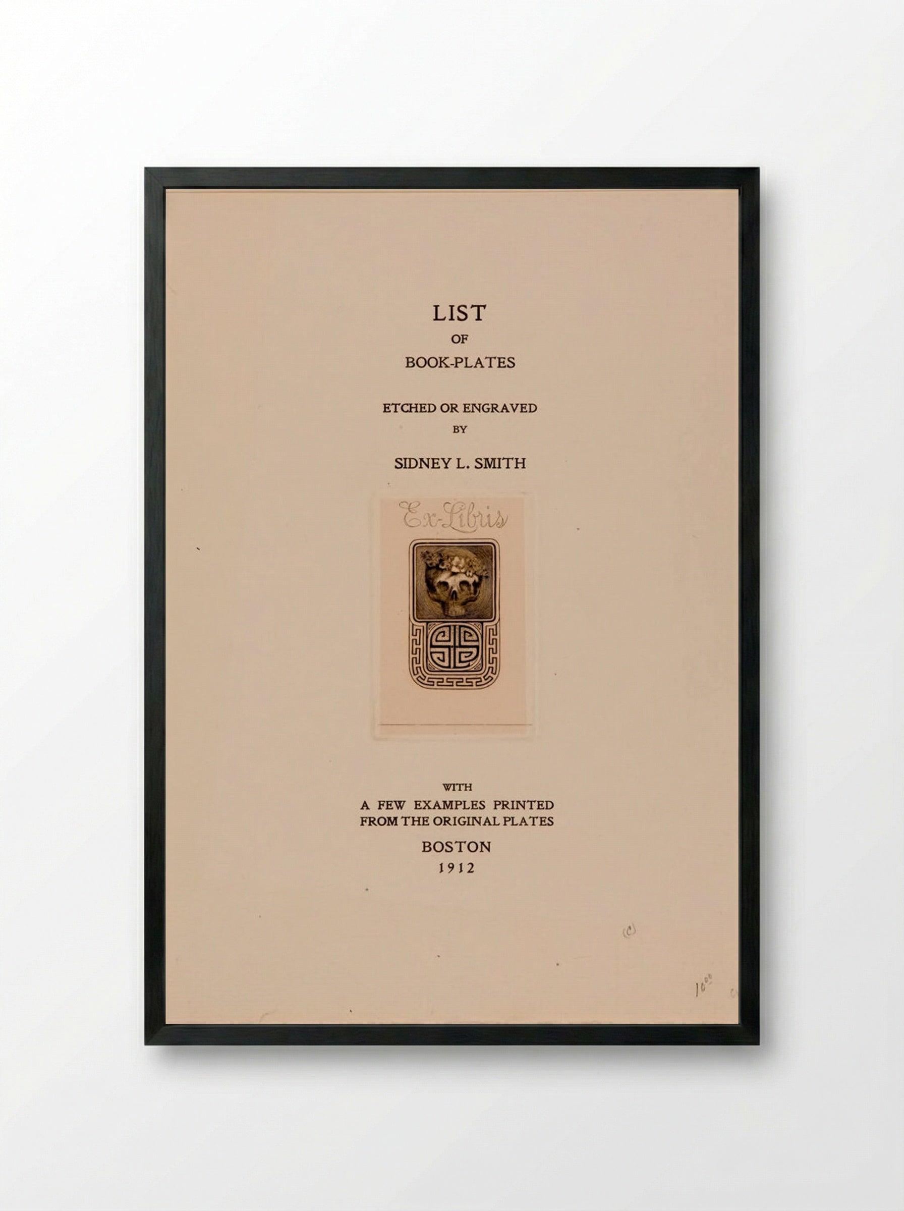 Skull with Flowers (Ex Libris) - Sidney L. Smith - Framed Print Black