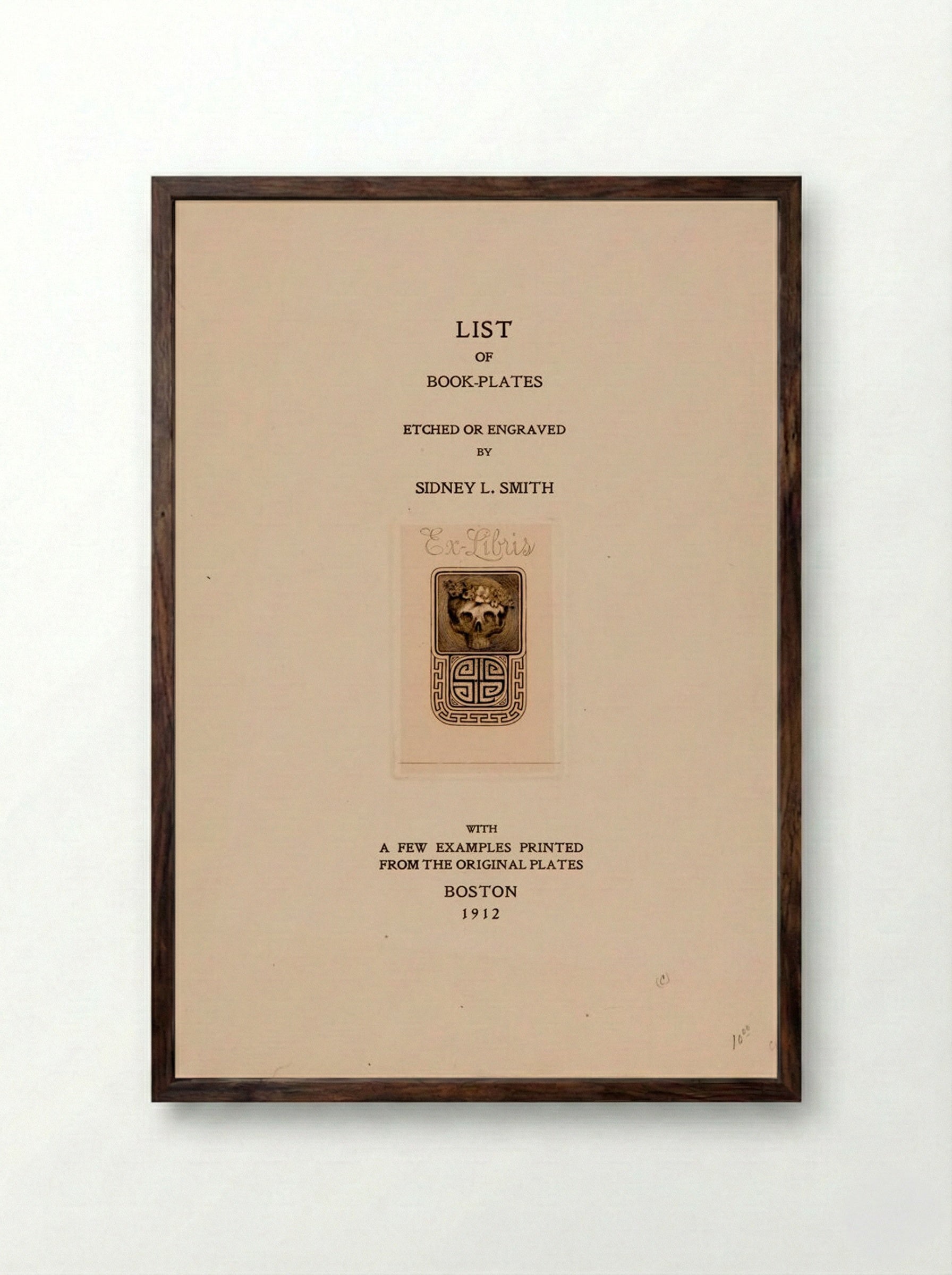 Skull with Flowers (Ex Libris) - Sidney L. Smith - Framed Print Dark Wood