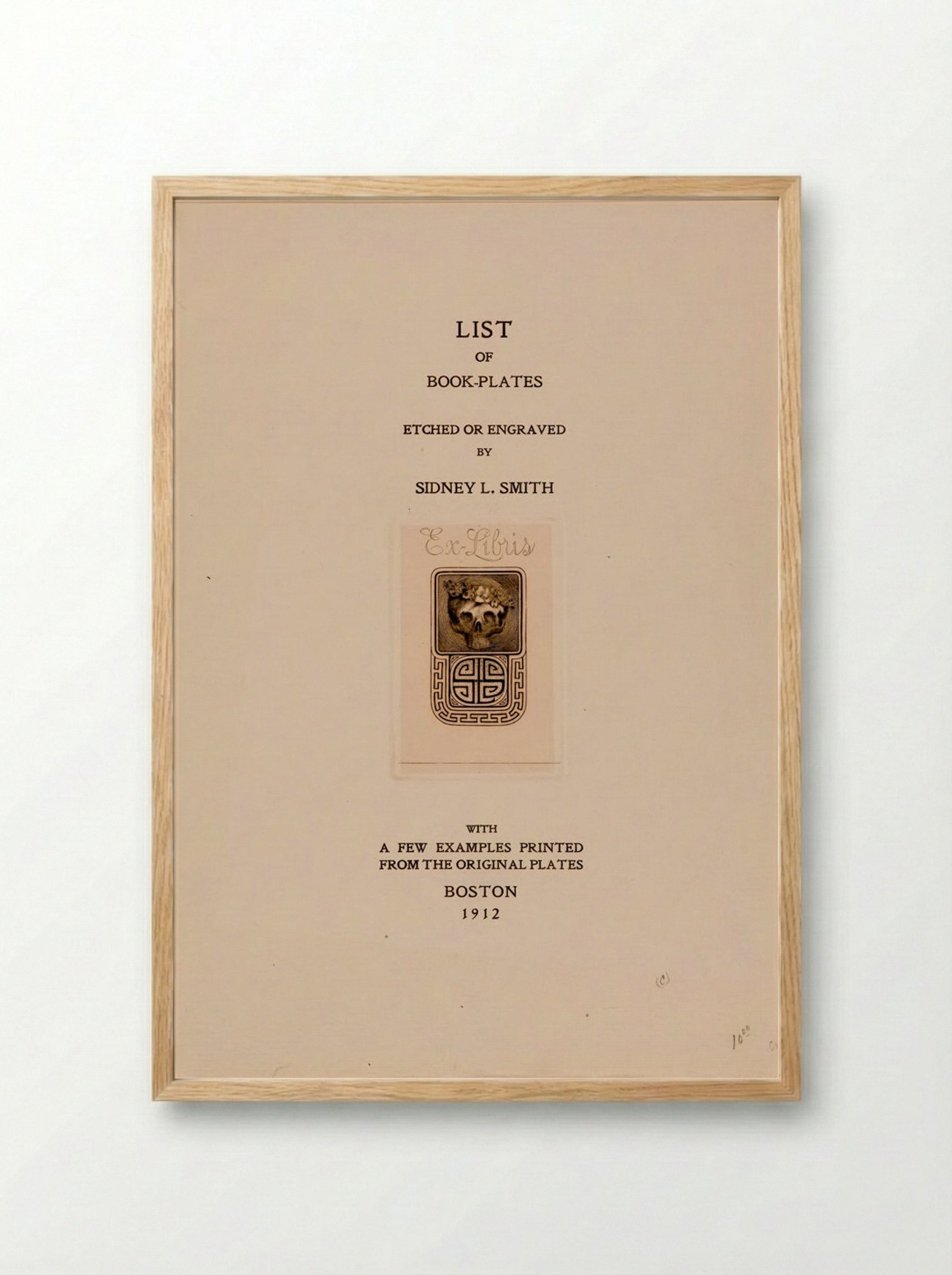 Skull with Flowers (Ex Libris) - Sidney L. Smith - Framed Print Wood