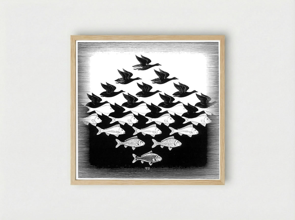 Sky and Water I - M.C. Escher - Framed Print Wood