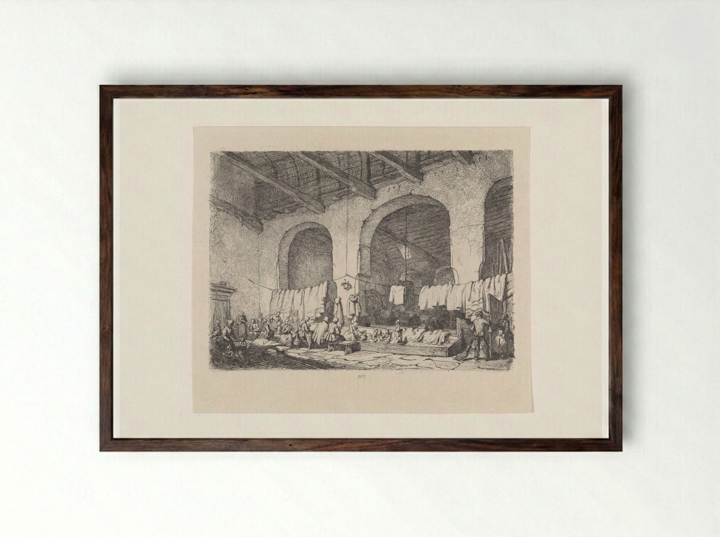 Slachtoffers van de watersnoodramp in de Geertekerk te Utrecht - David van der Kellen - Framed Print Dark Wood