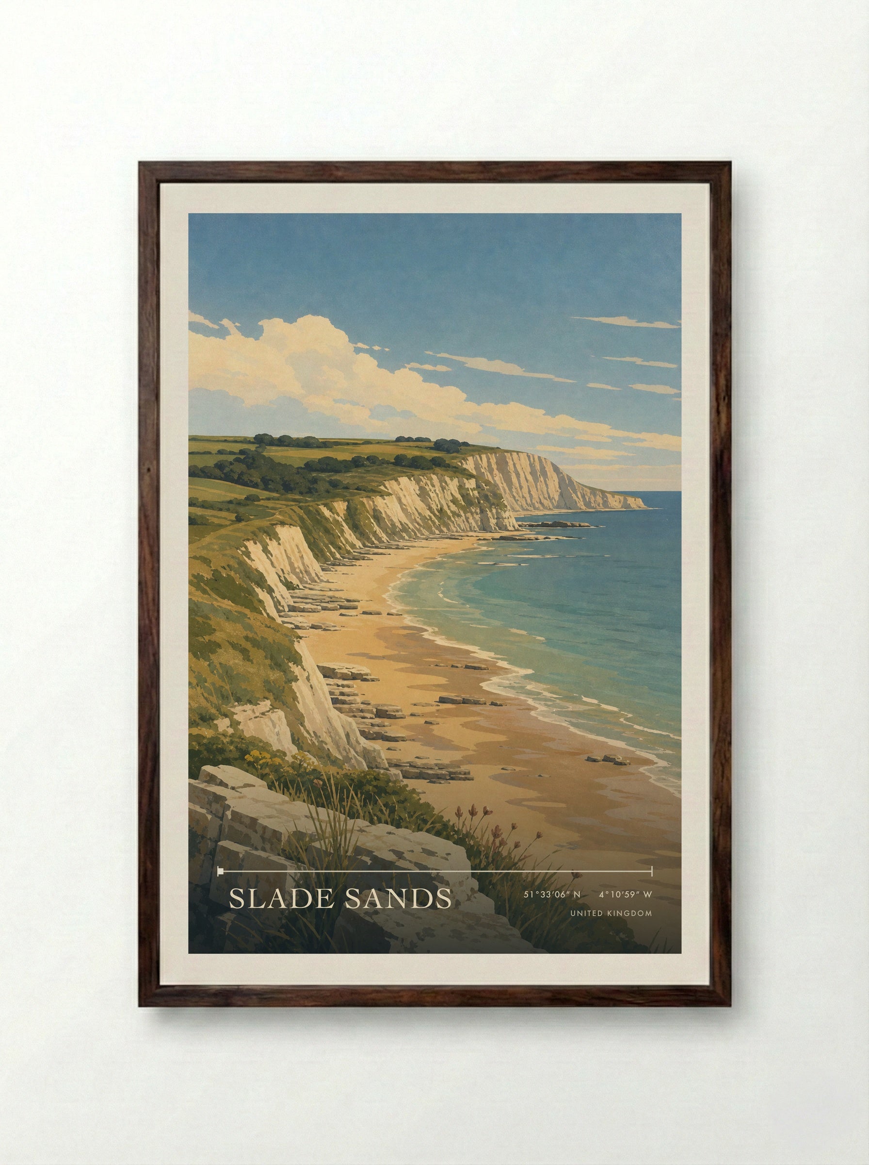 Slade Sands United Kingdom Travel Poster - Framed Print Dark Wood