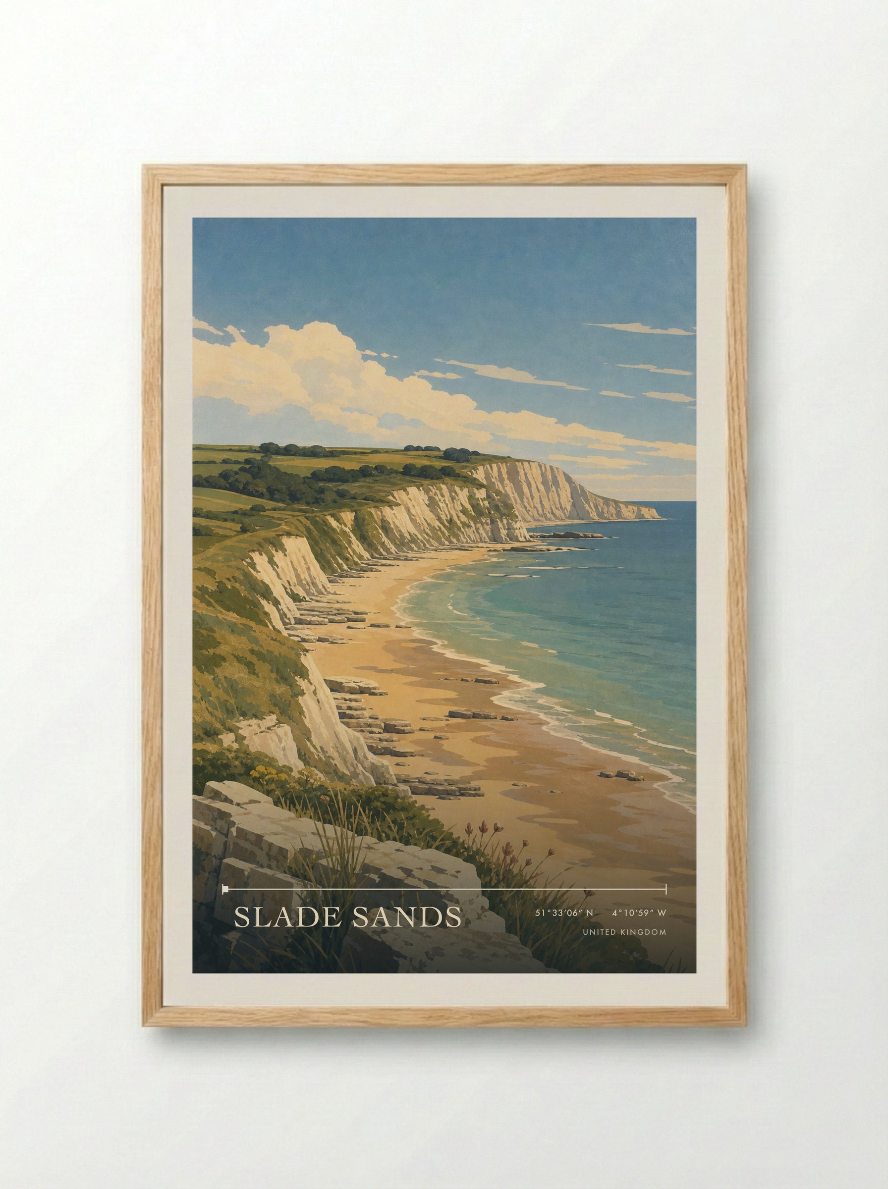 Slade Sands United Kingdom Travel Poster - Framed Print Wood