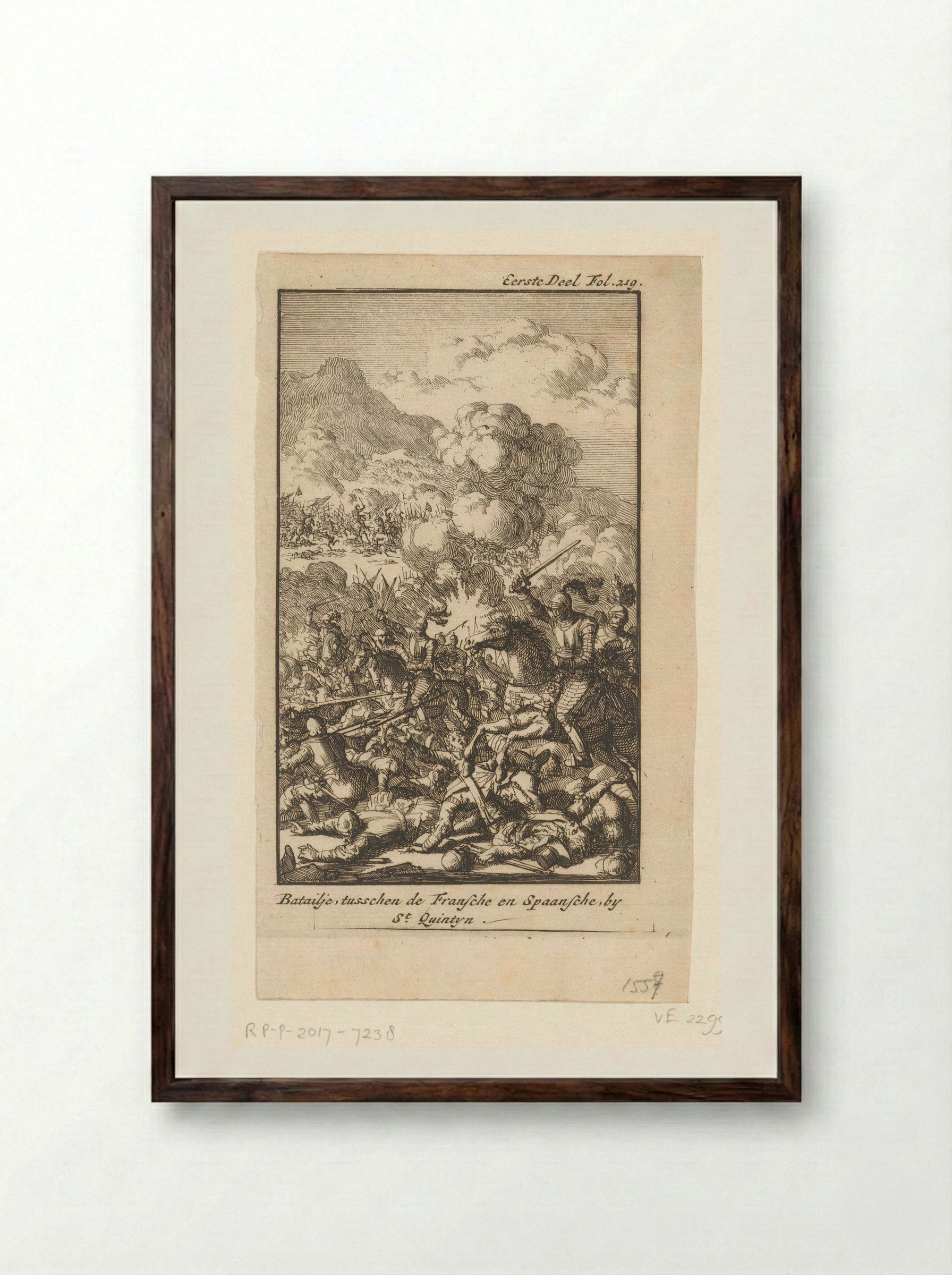 Slag van Saint-Quentin, 1557 - Jan Luyken - Framed Print Dark Wood