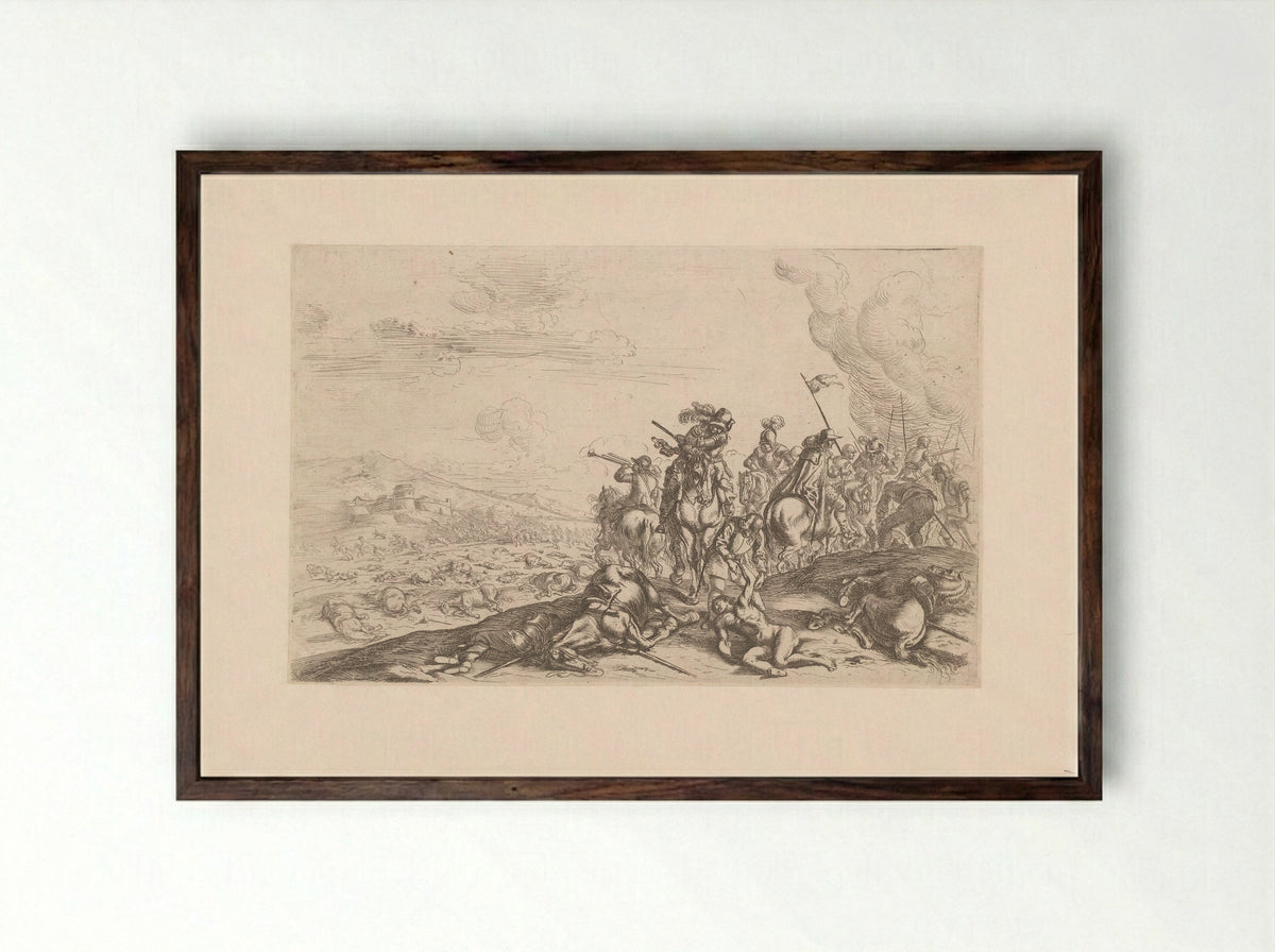Slagveld met ruitergevecht - Jacques Courtois - Framed Print Dark Wood