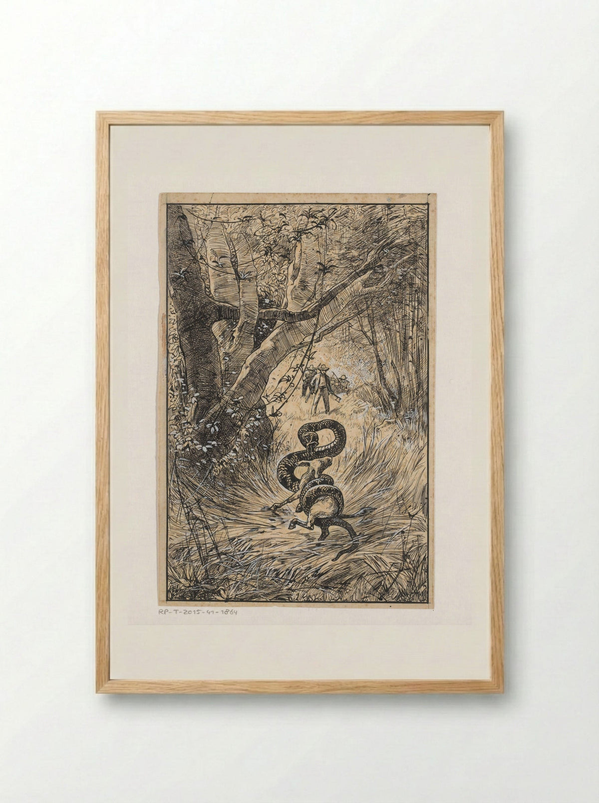 Slang wurgt een geit (Snake Constricting a Goat) - Willem Wenckebach - Framed Print Wood