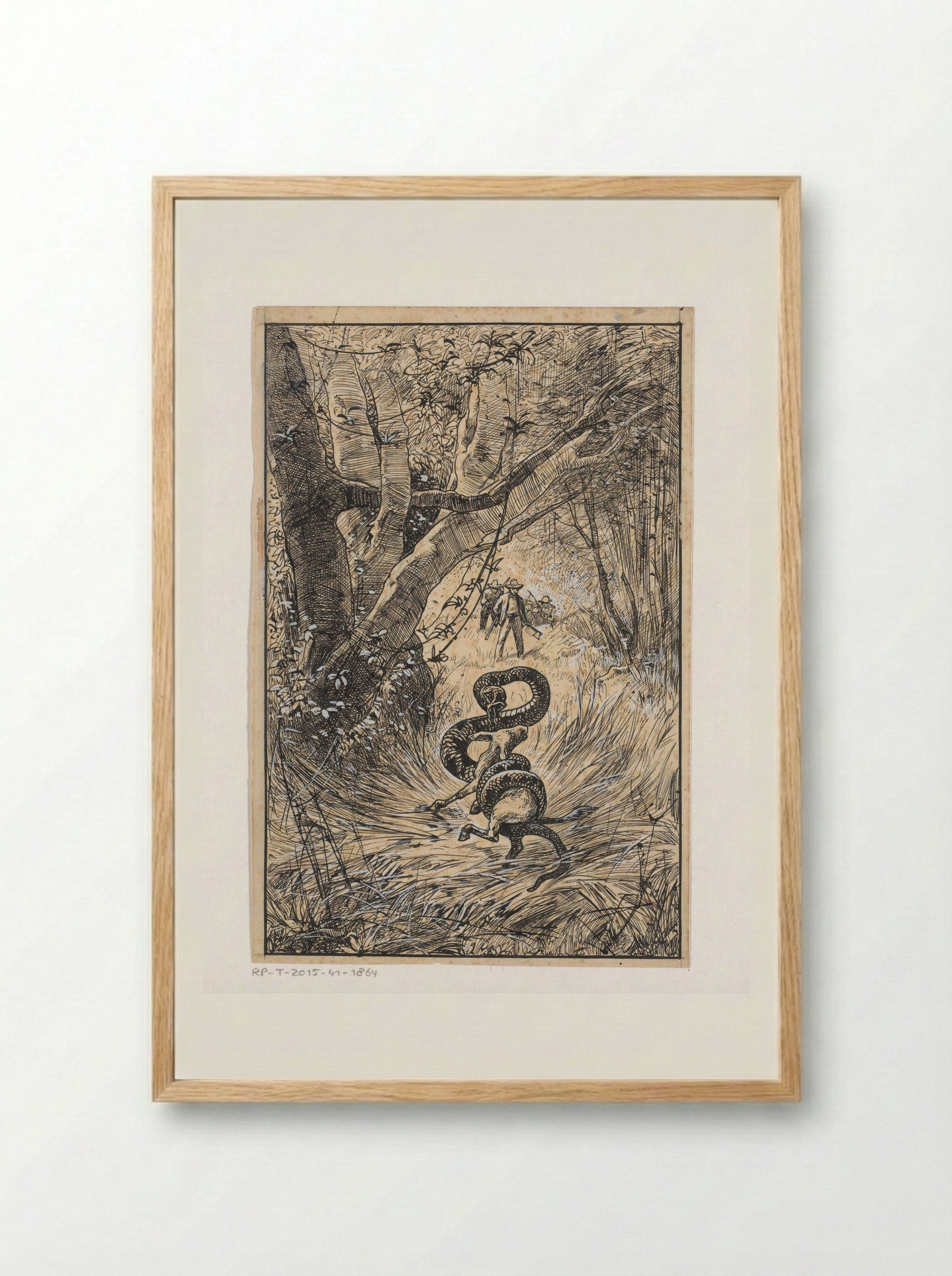 Slang wurgt een geit (Snake Constricting a Goat) - Willem Wenckebach - Framed Print Wood