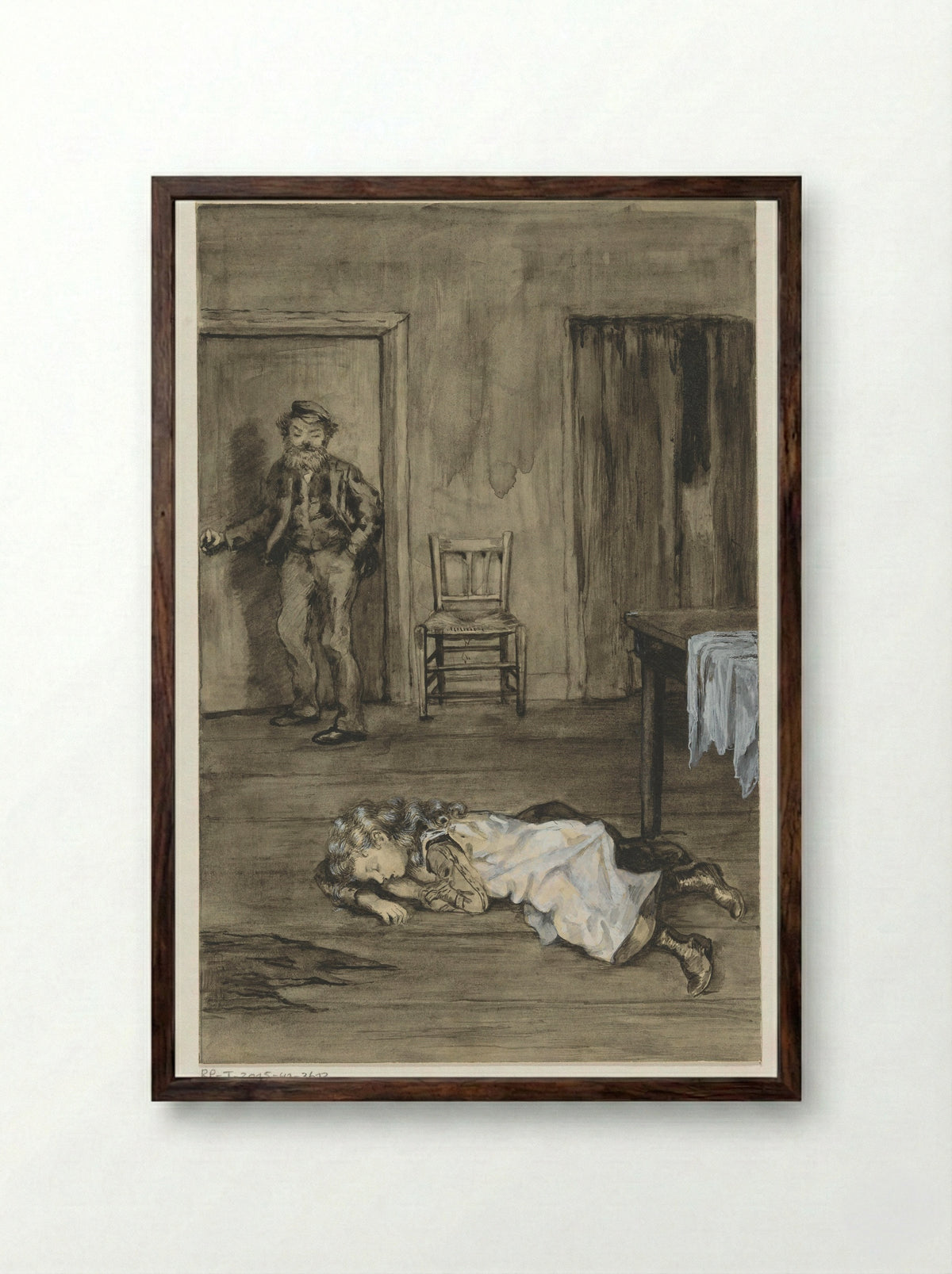 Slapend meisje op een vloer - Anna Maria Kruijff - Framed Print Dark Wood