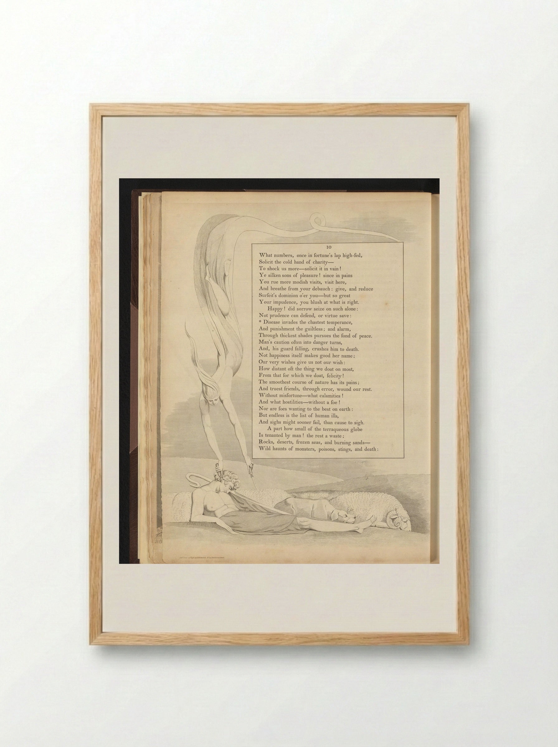 Slapende herder en vliegend figuur - William Blake - Framed Print Wood