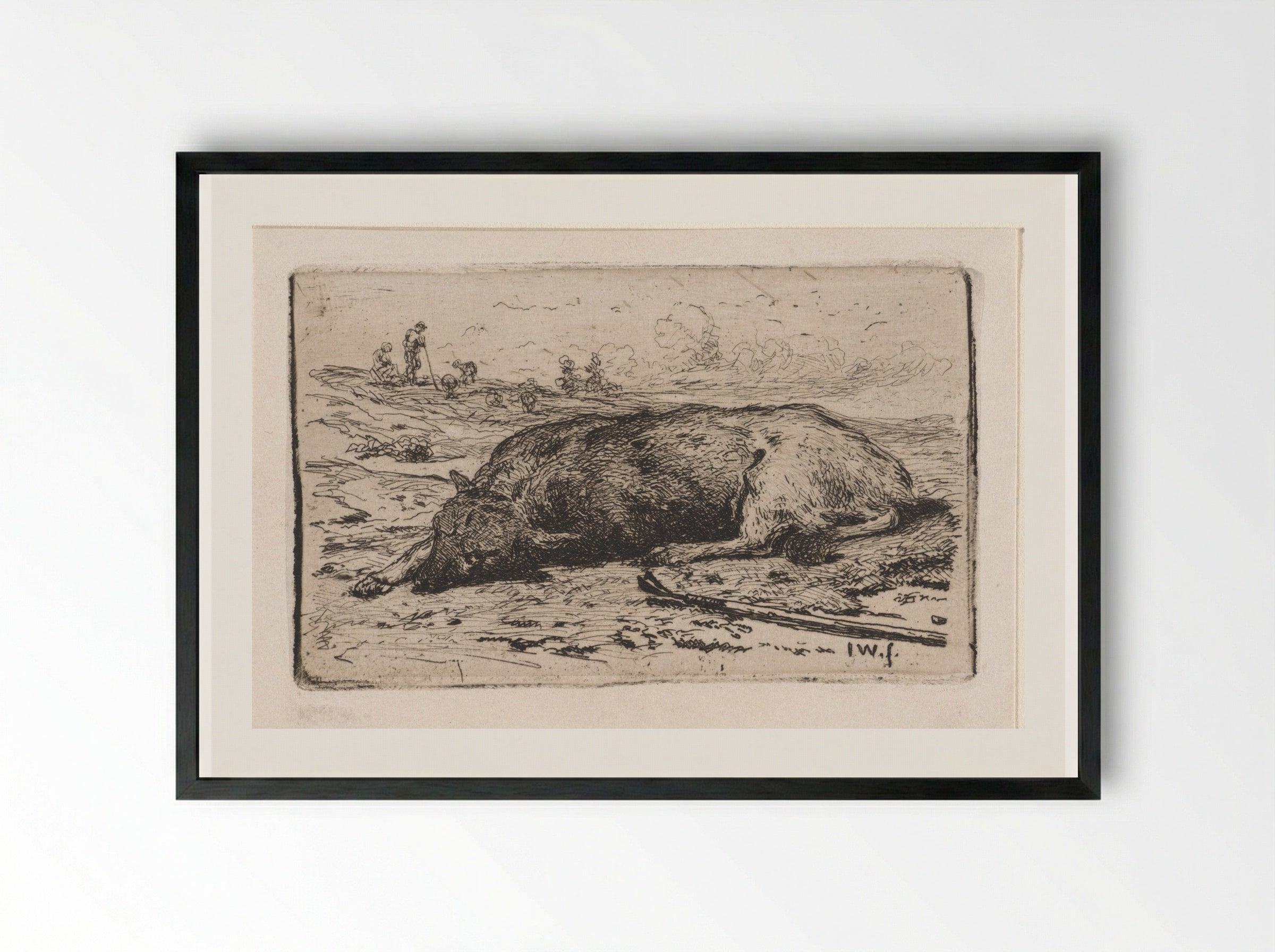 Slapende hond (Sleeping Dog) - Jan Weissenbruch - Framed Print Black