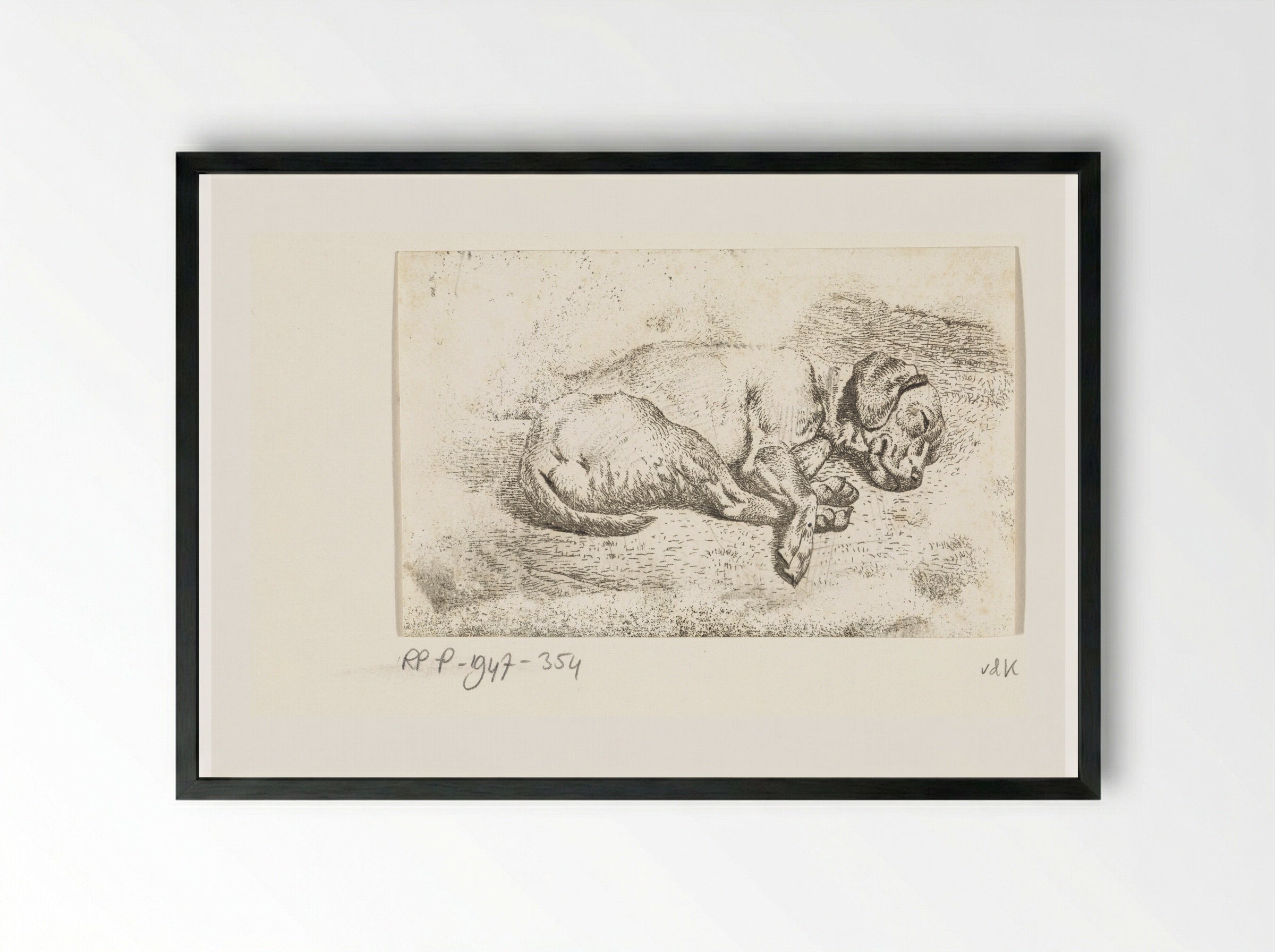 Slapende hond (Sleeping Dog) - Wouter Johannes van Troostwijk - Framed Print Black