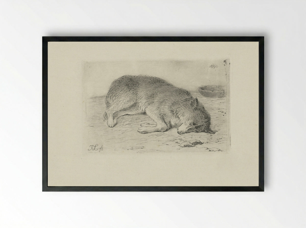 Slapende hond (Sleeping Dog) - Fine Art Print - Framed Print Black