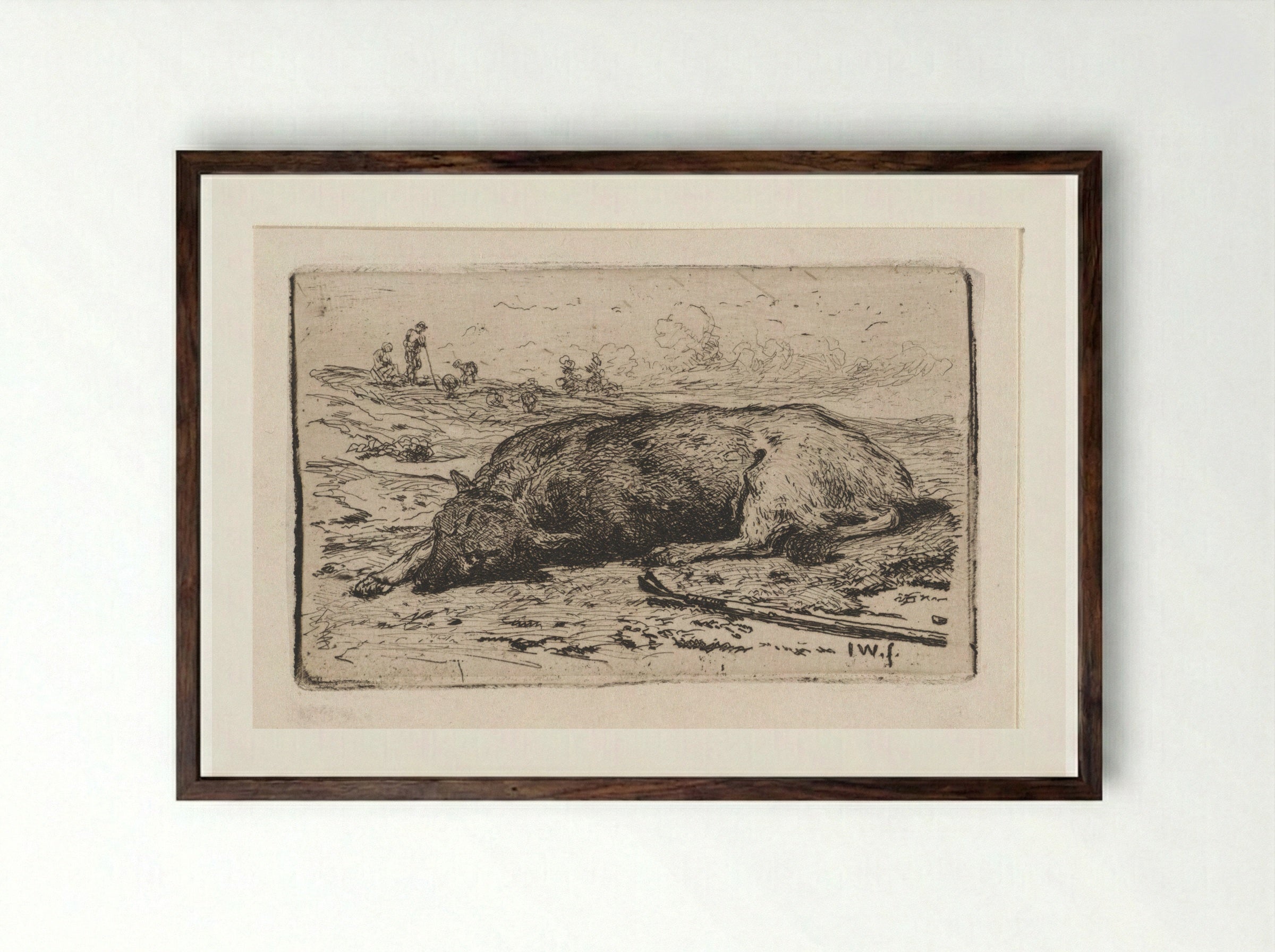 Slapende hond (Sleeping Dog) - Jan Weissenbruch - Framed Print Dark Wood