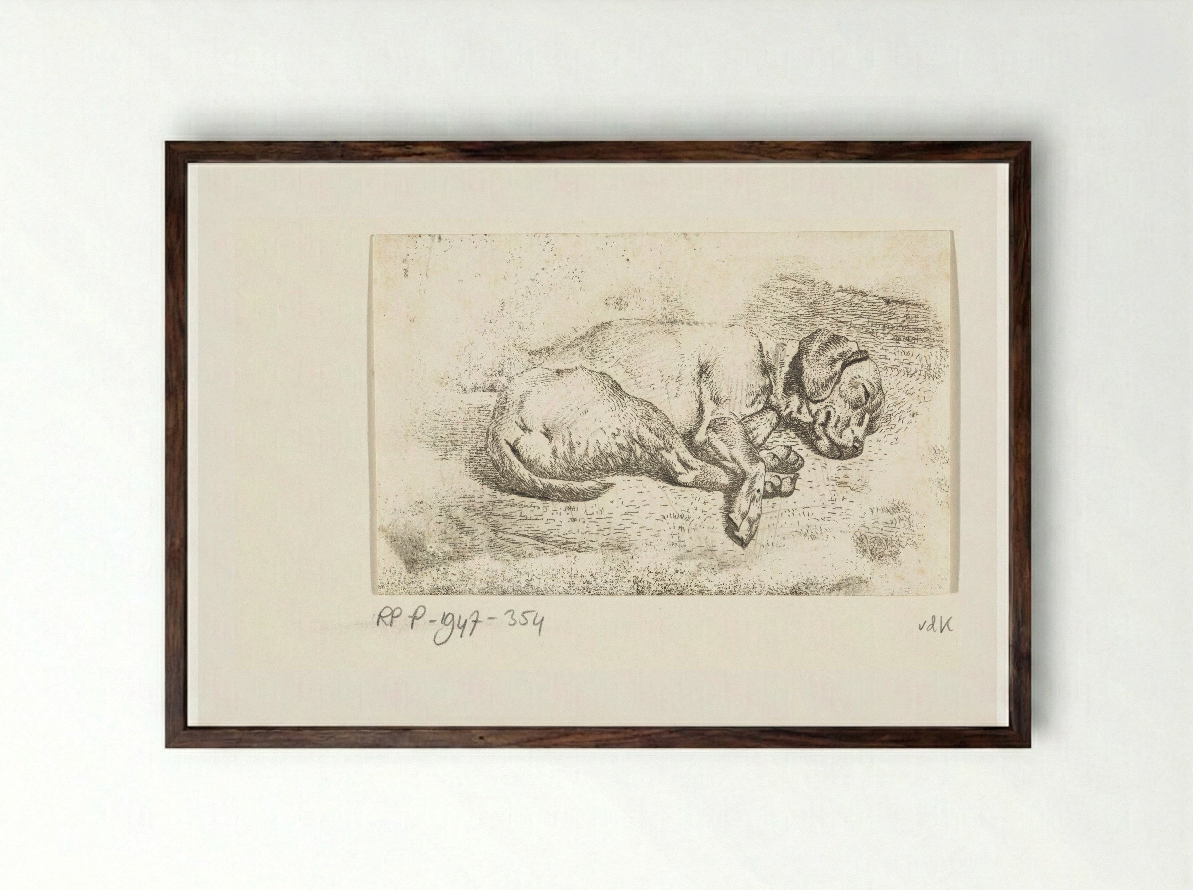 Slapende hond (Sleeping Dog) - Wouter Johannes van Troostwijk - Framed Print Dark Wood